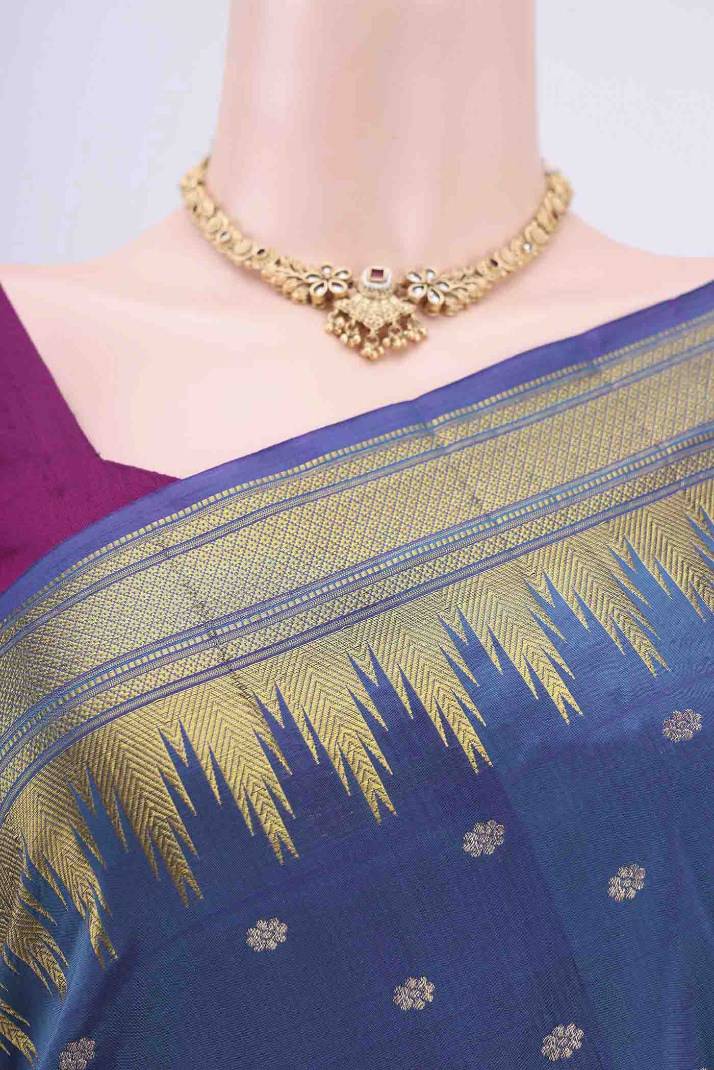 Peacock Blue Blended Bangalore Silk Saree - Image 2