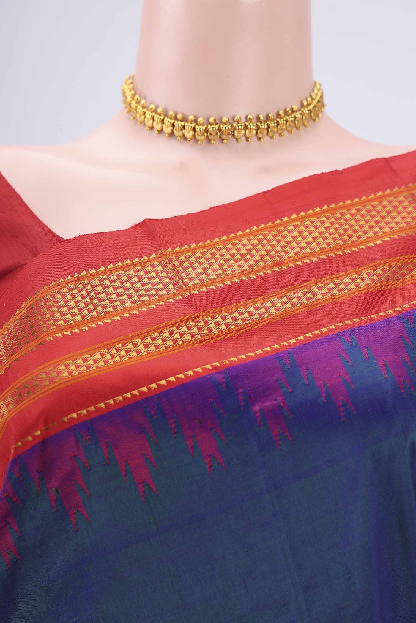 Peacock Blue Bangalore Silk Saree - Image 2