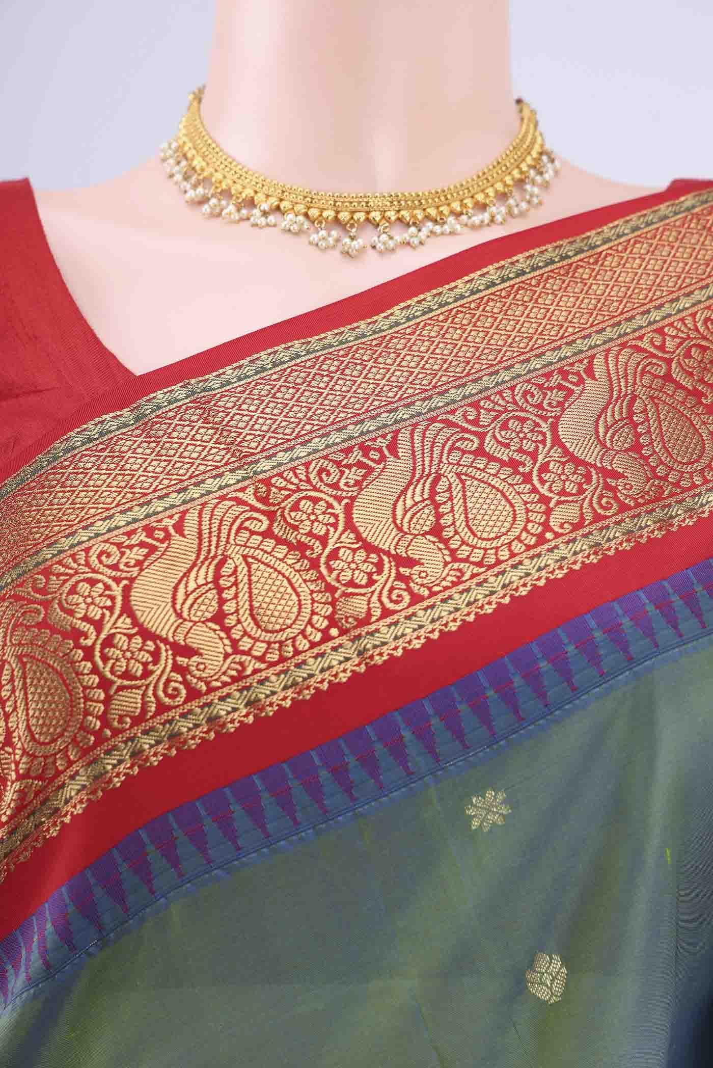 Peacock Blue Blended Bangalore Silk Saree - Image 2