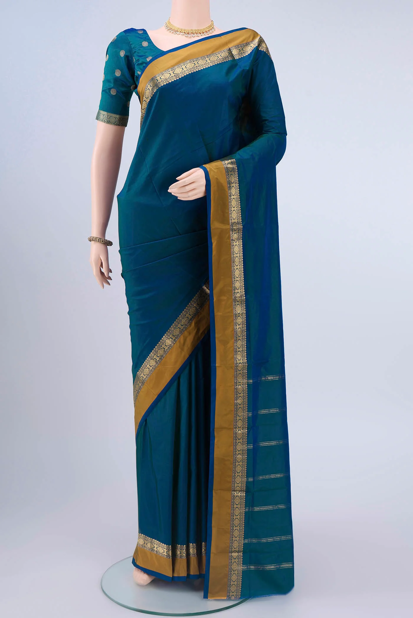 Peacock Blue Blended Bangalore Silk Saree
