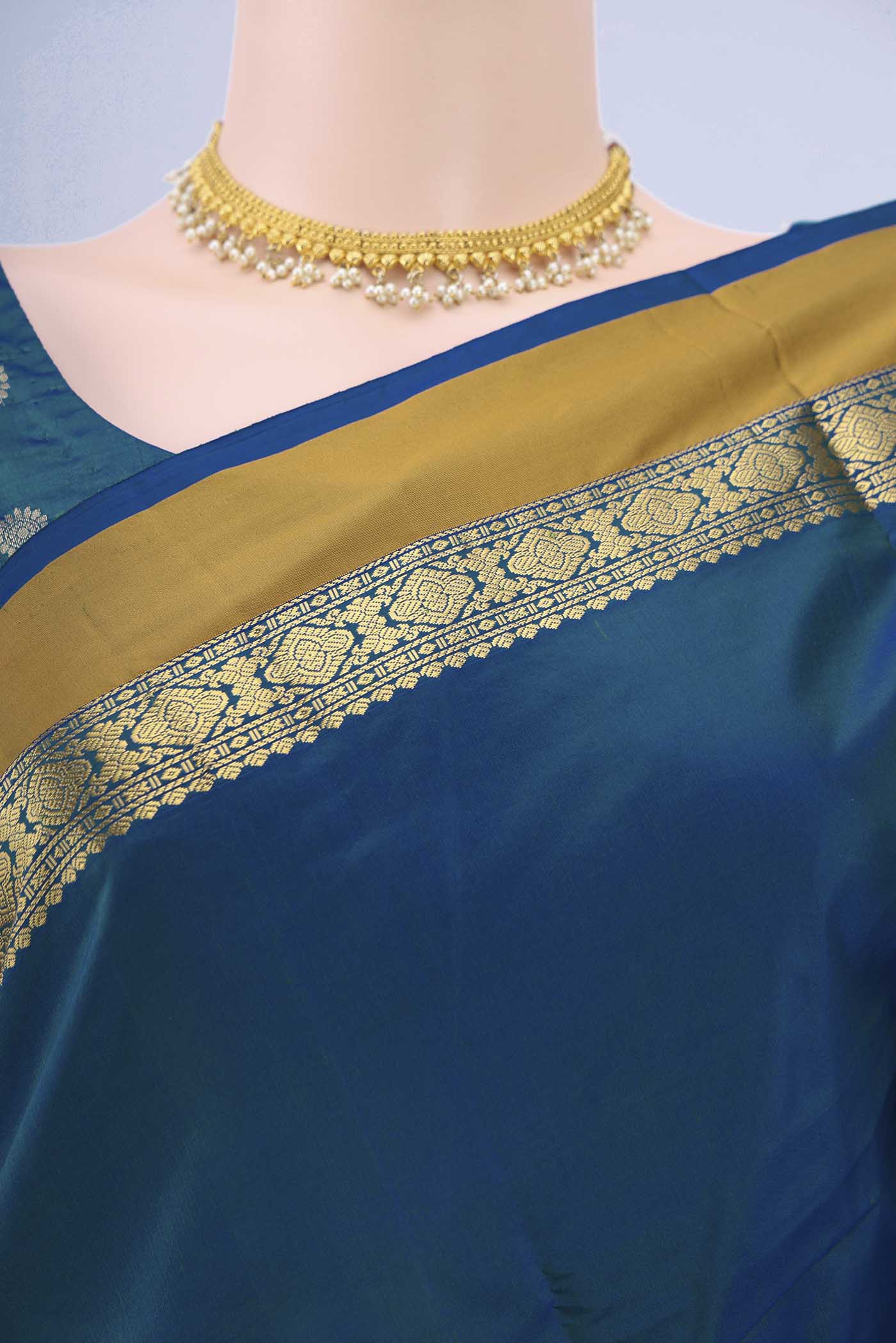 Peacock Blue Blended Bangalore Silk Saree - Image 2