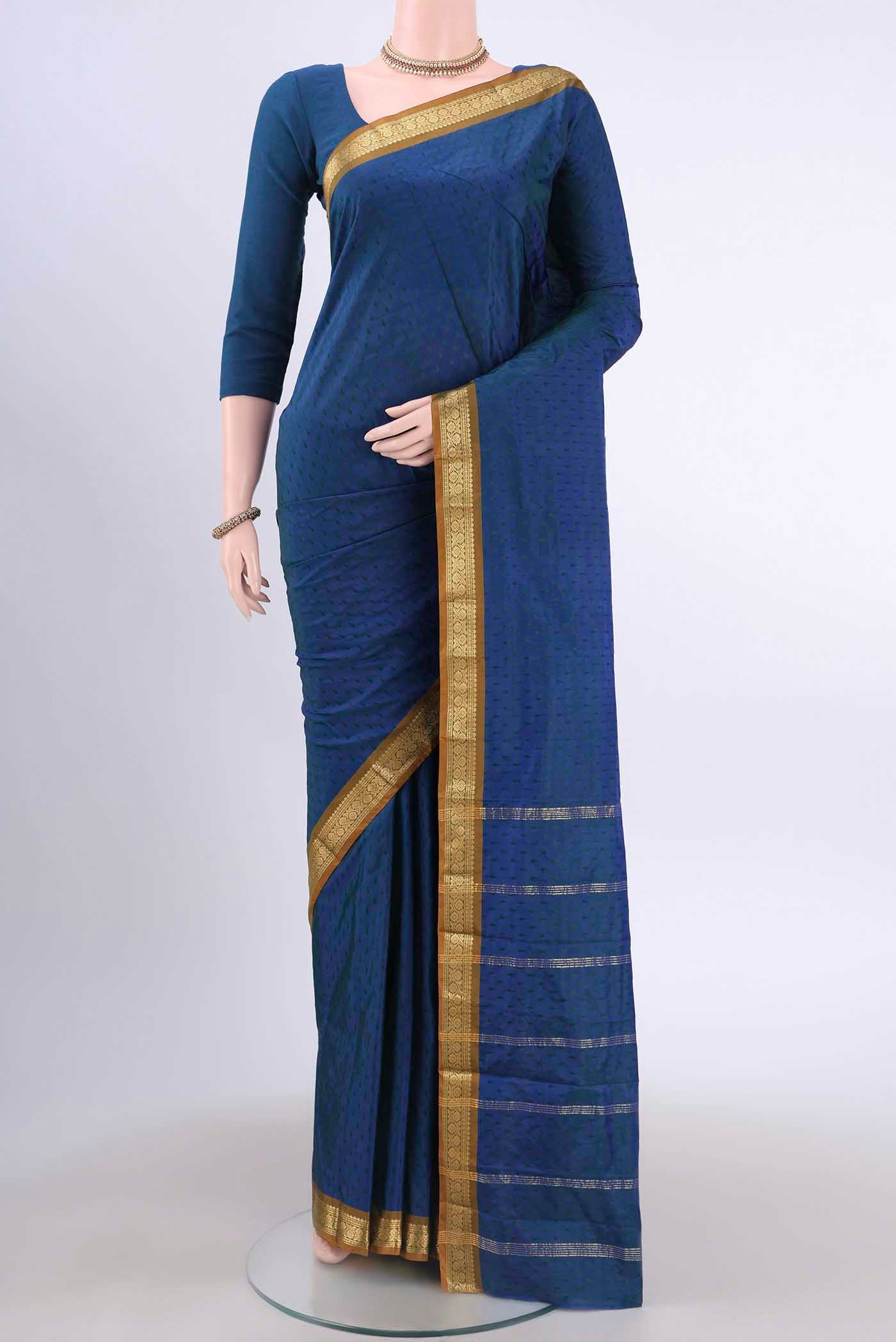 Peacock Blue Blended Bangalore Silk Saree