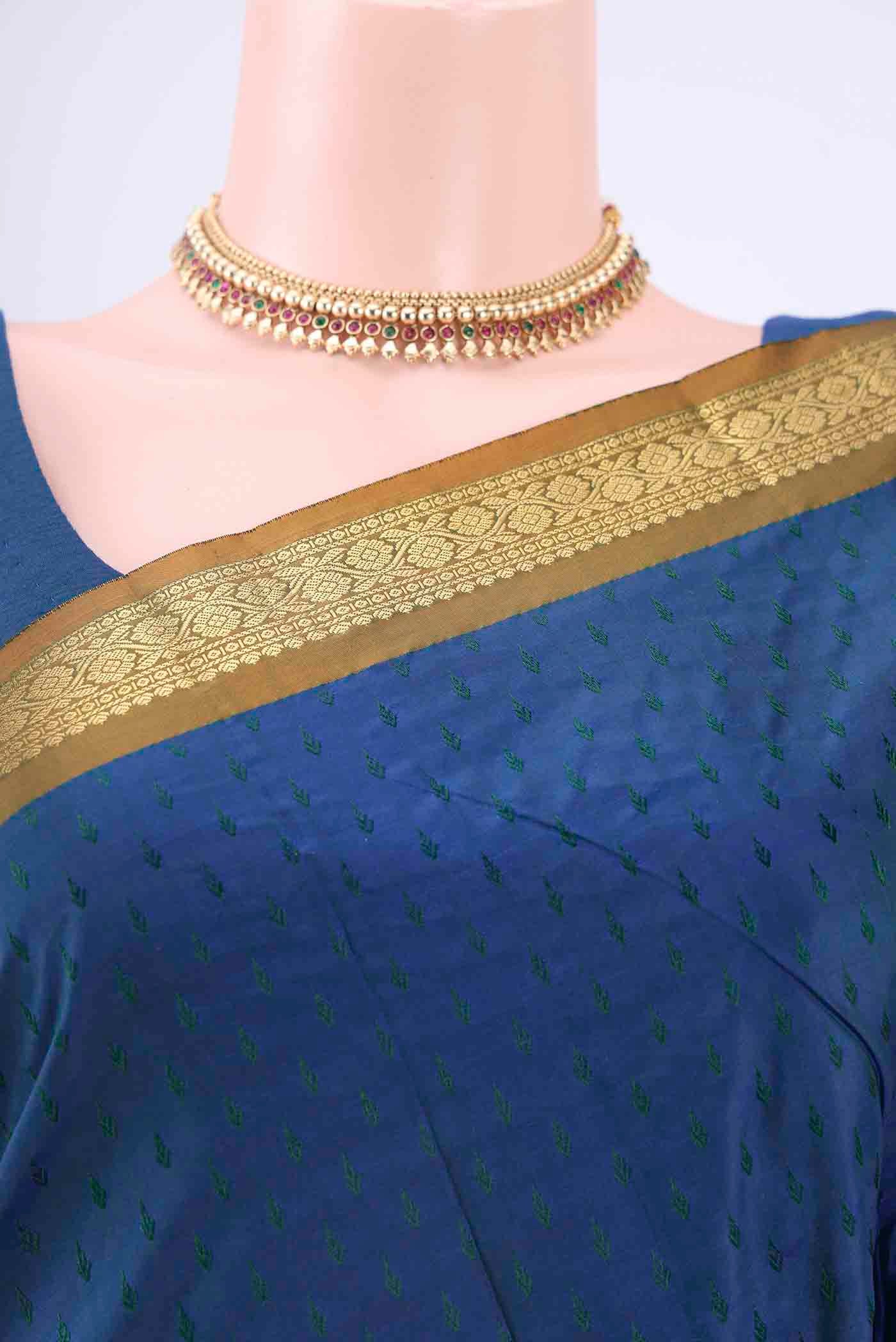 Peacock Blue Blended Bangalore Silk Saree - Image 2