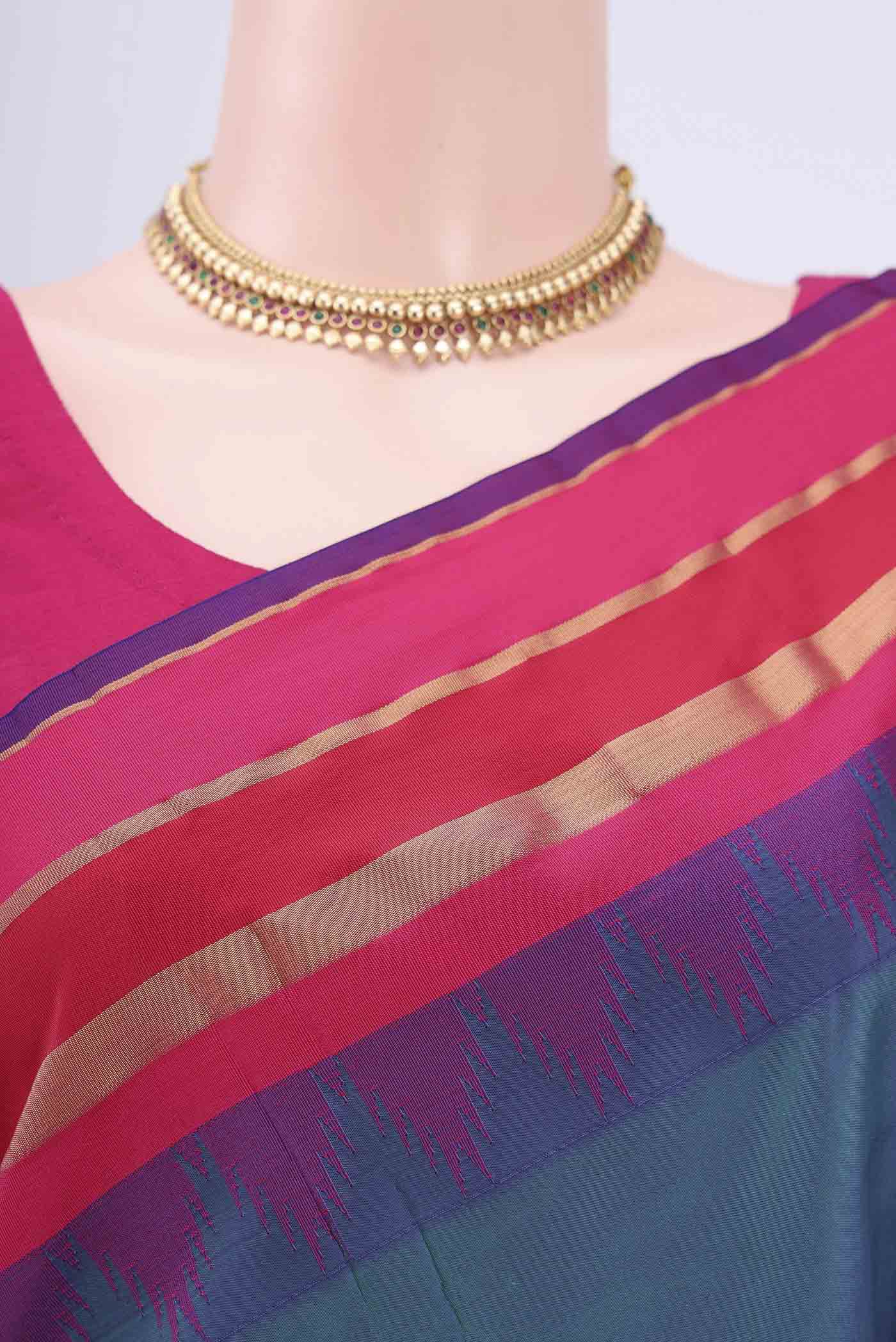 Peacock Blue Blended Bangalore Silk Saree - Image 2