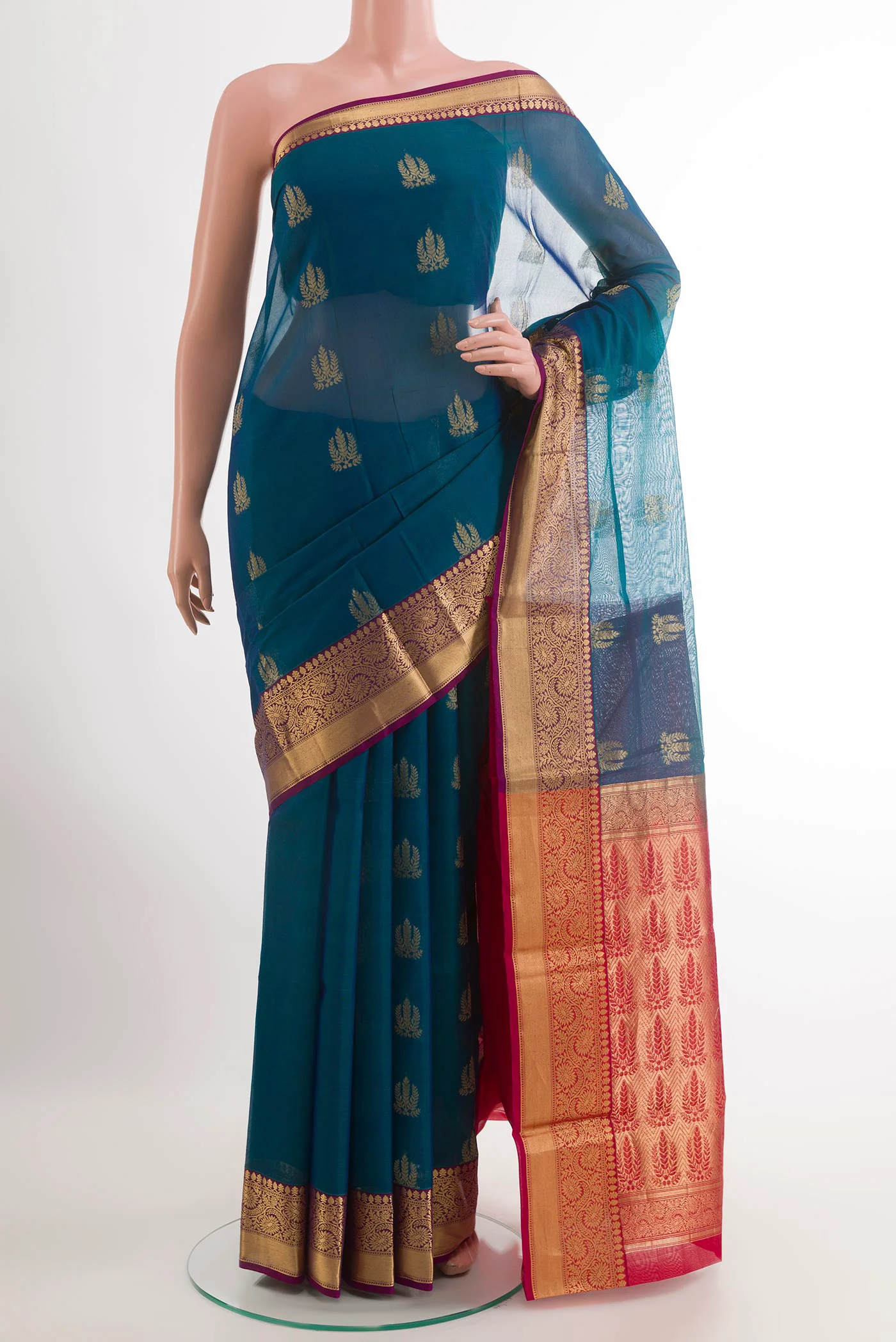 Peacock Blue Silk Cotton Saree