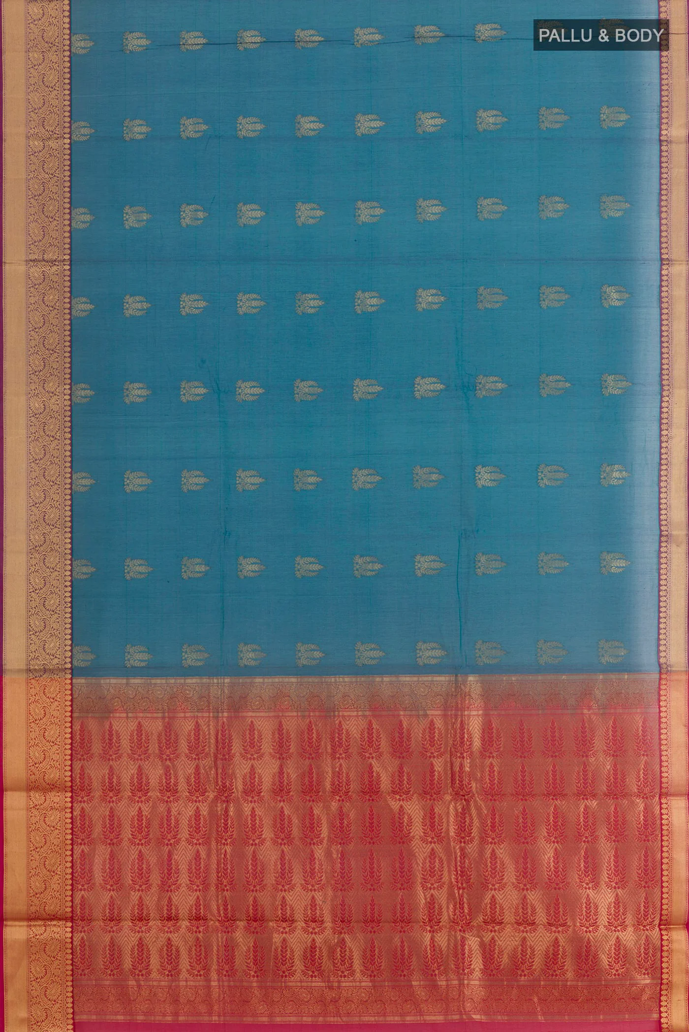 Peacock Blue Silk Cotton Saree - Image 3