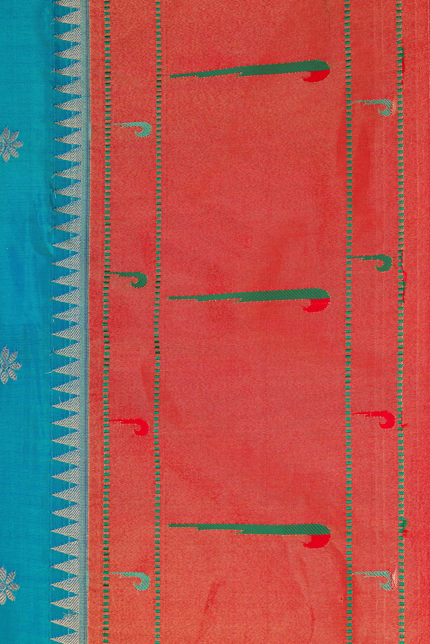 Peacock Blue Blended Paithani Silk Saree - Image 3