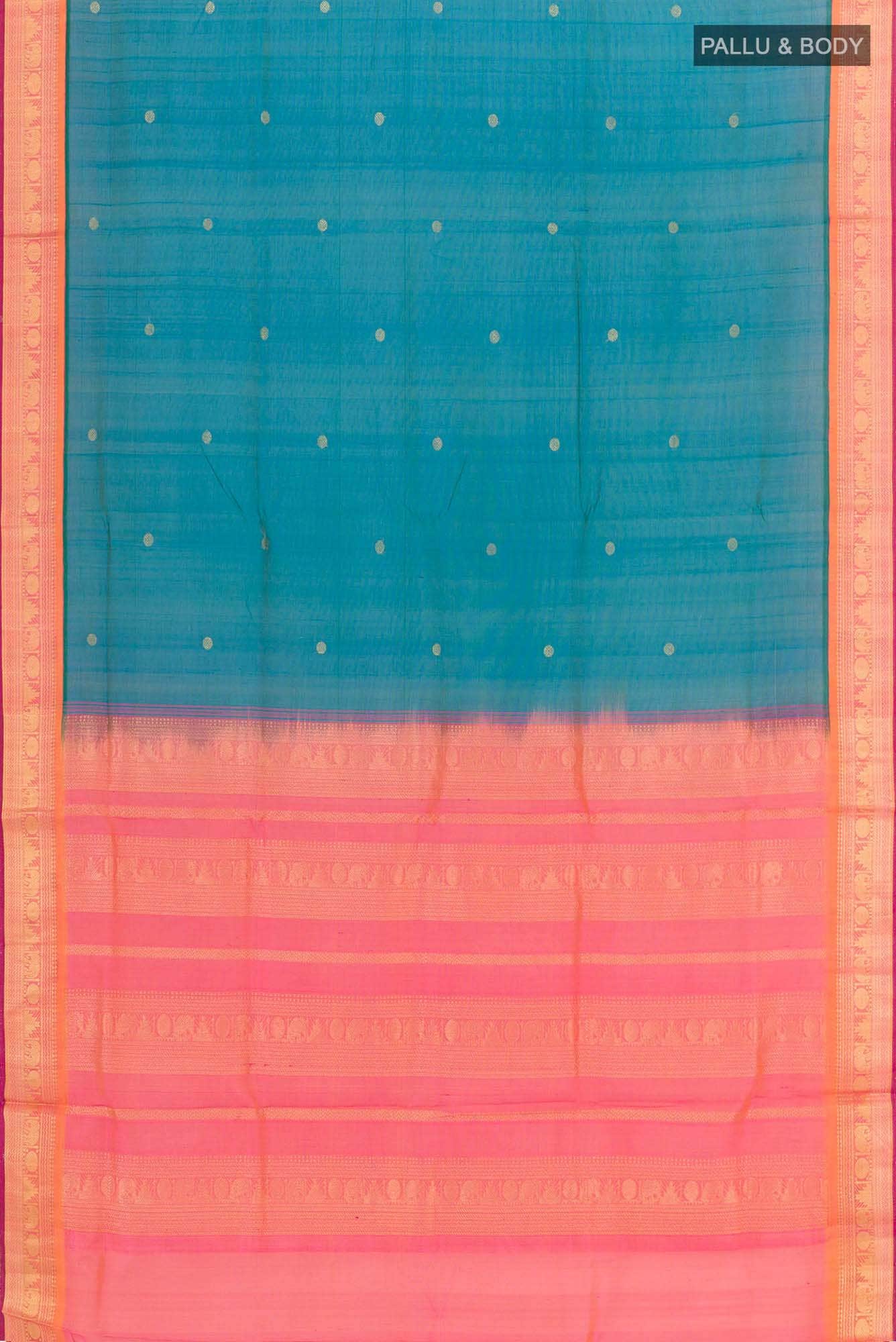 Peacock Blue Silk Cotton Saree - Image 3