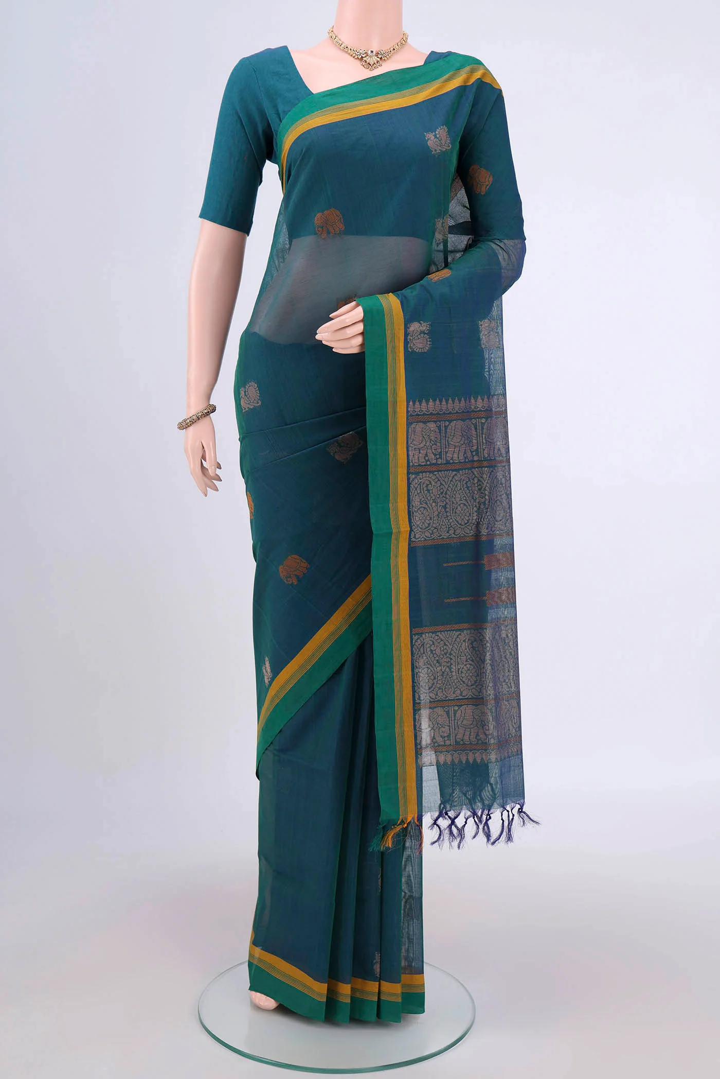 Peacock Blue Coimbatore Cotton Saree