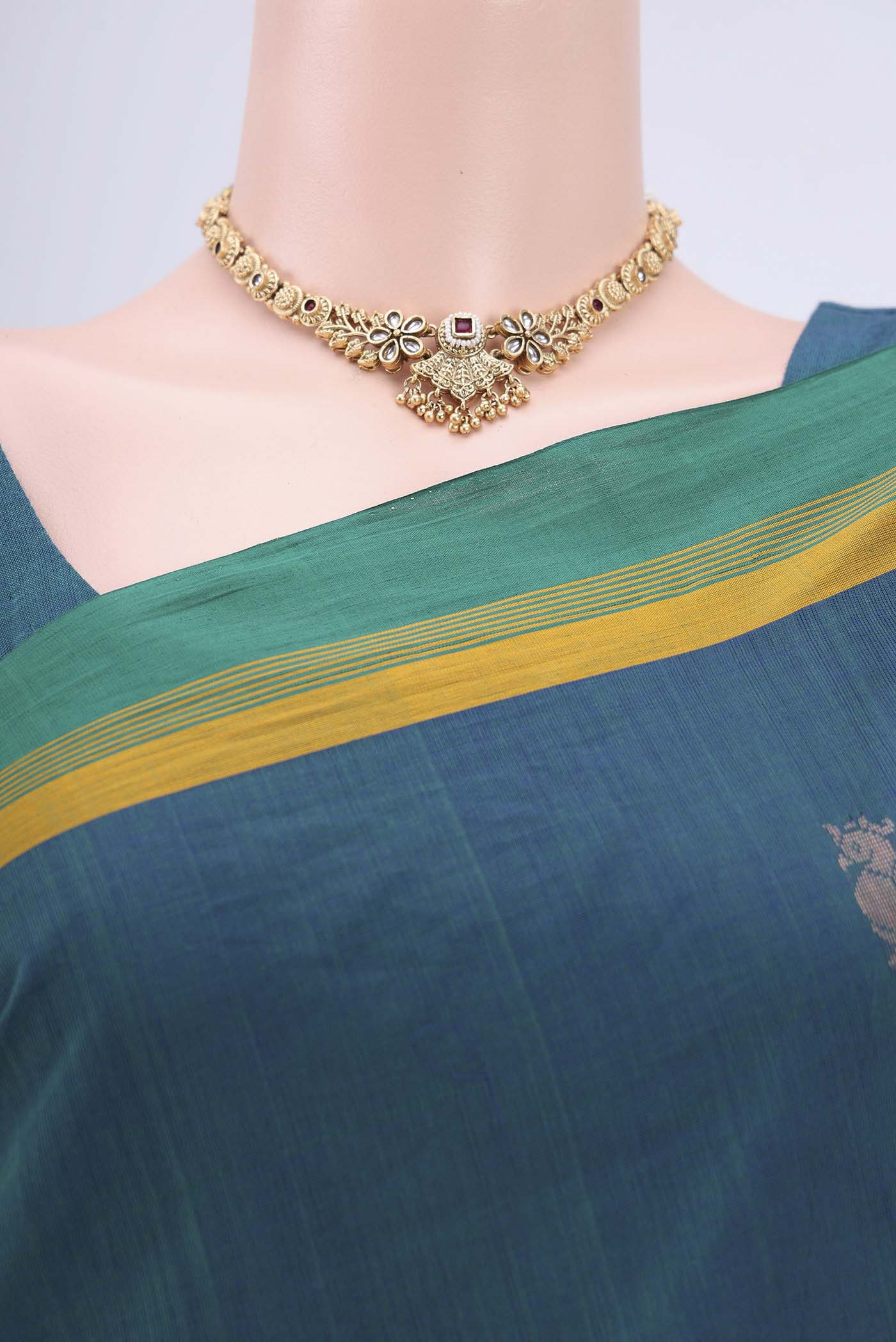 Peacock Blue Coimbatore Cotton Saree - Image 2