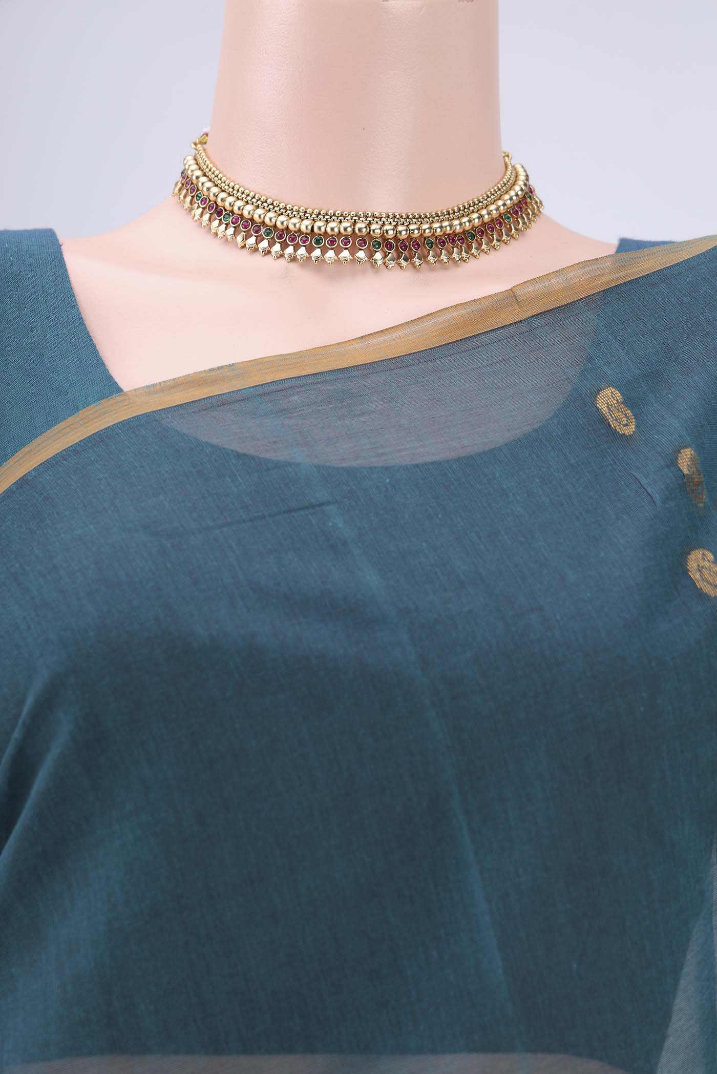 Peacock Blue Venkatagiri Cotton Saree - Image 2