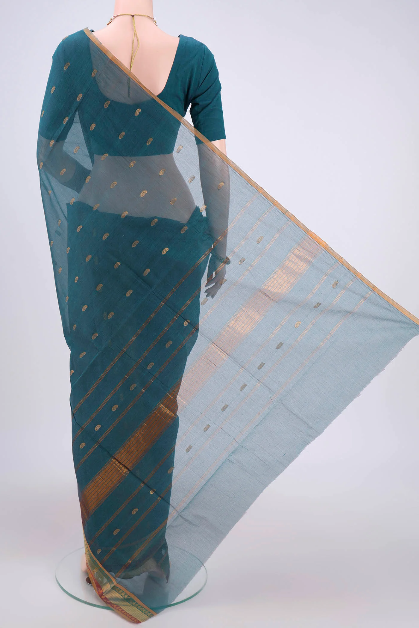 Peacock Blue Venkatagiri Cotton Saree - Image 3