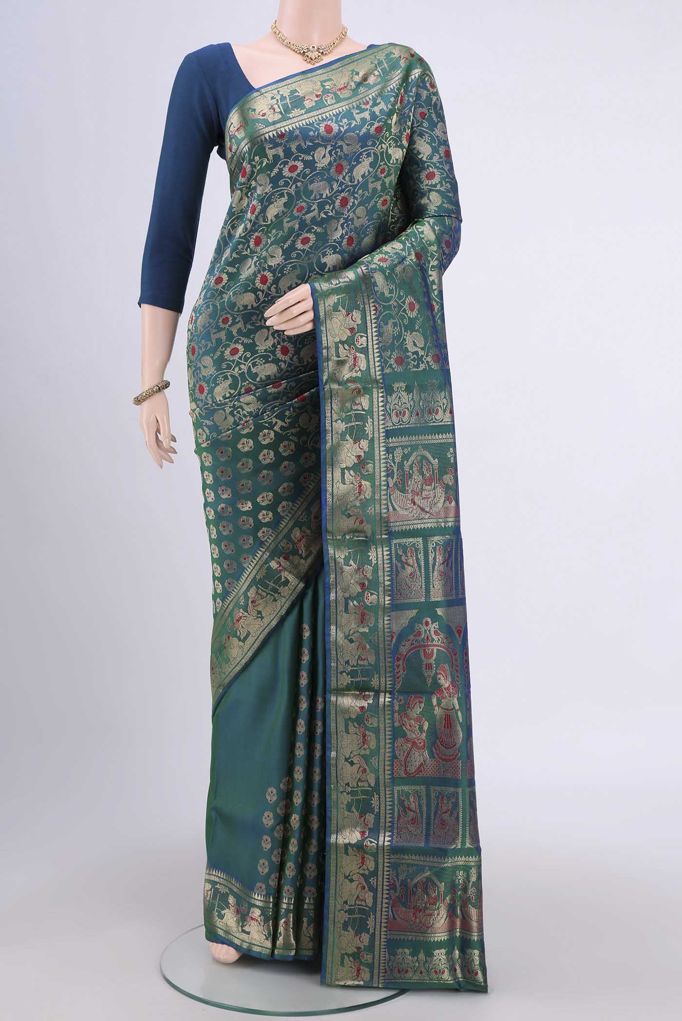 Peacock Blue Dual Tone Baluchari Silk Saree