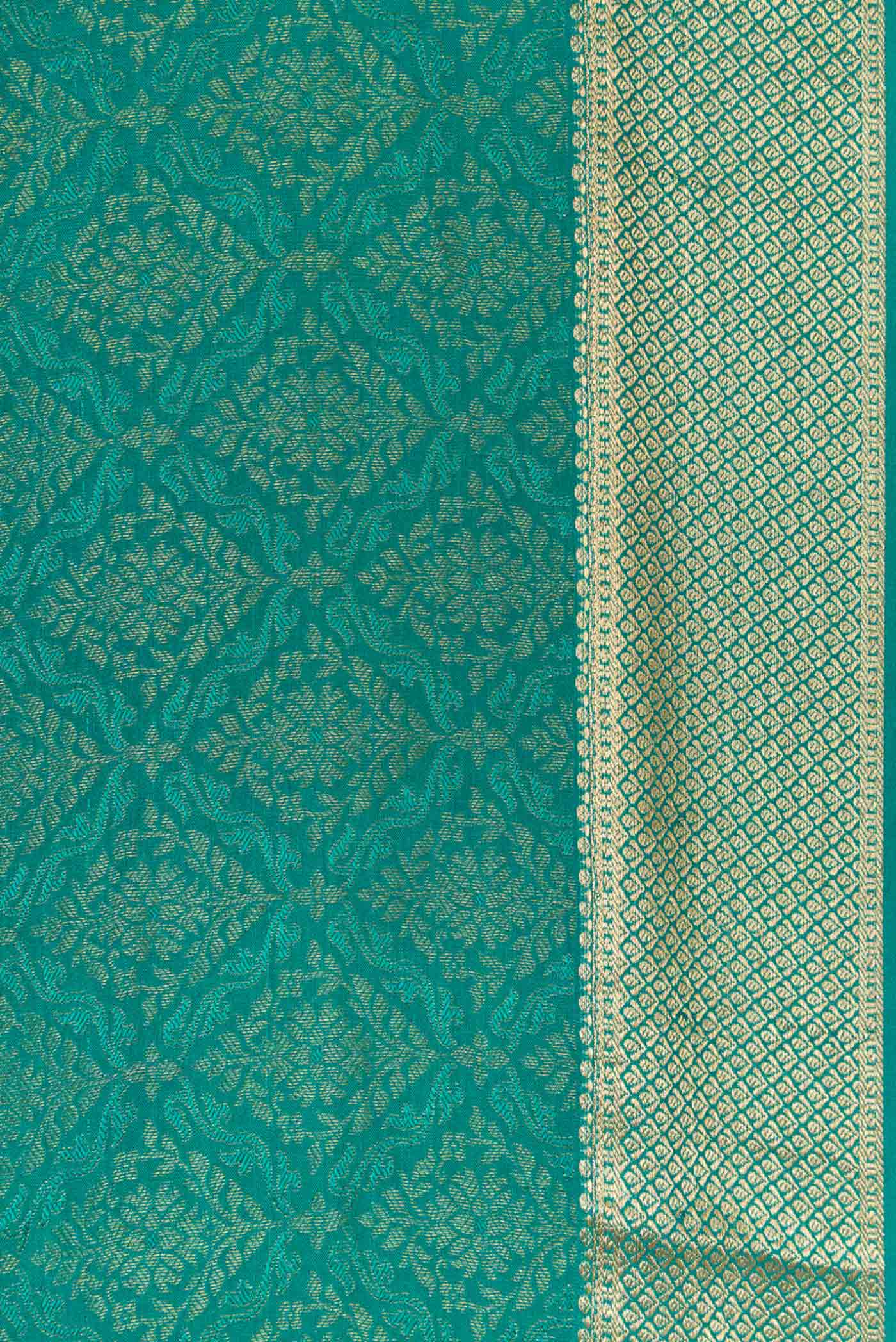 Turquoise Mysore Crepe Saree - Image 3