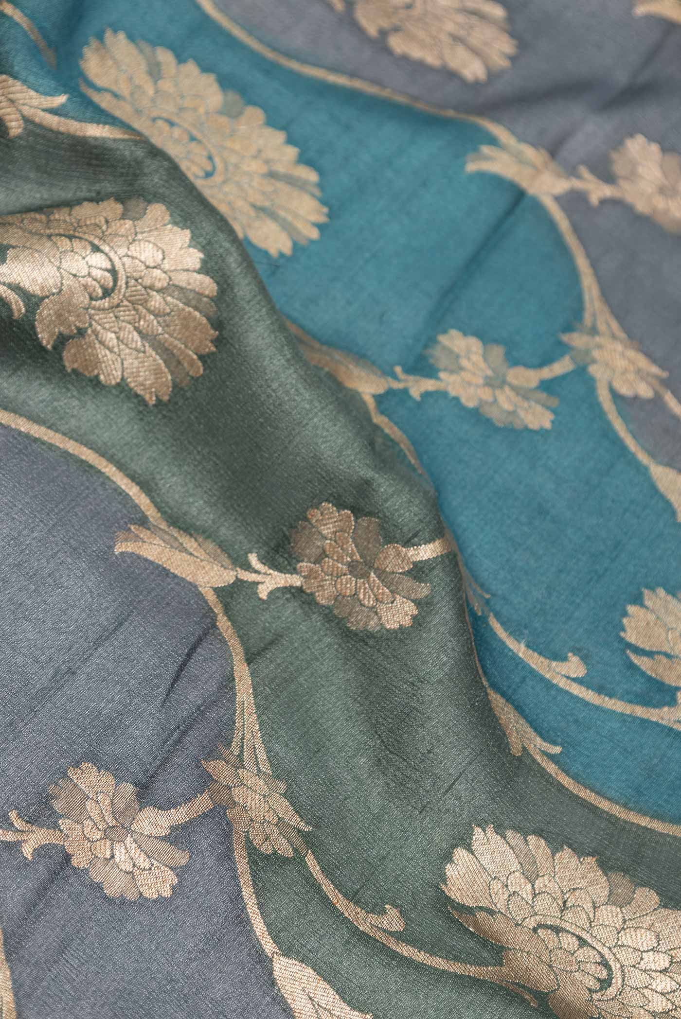 Peacock Blue Dual Tone Banarasi Georgette Saree - Image 2