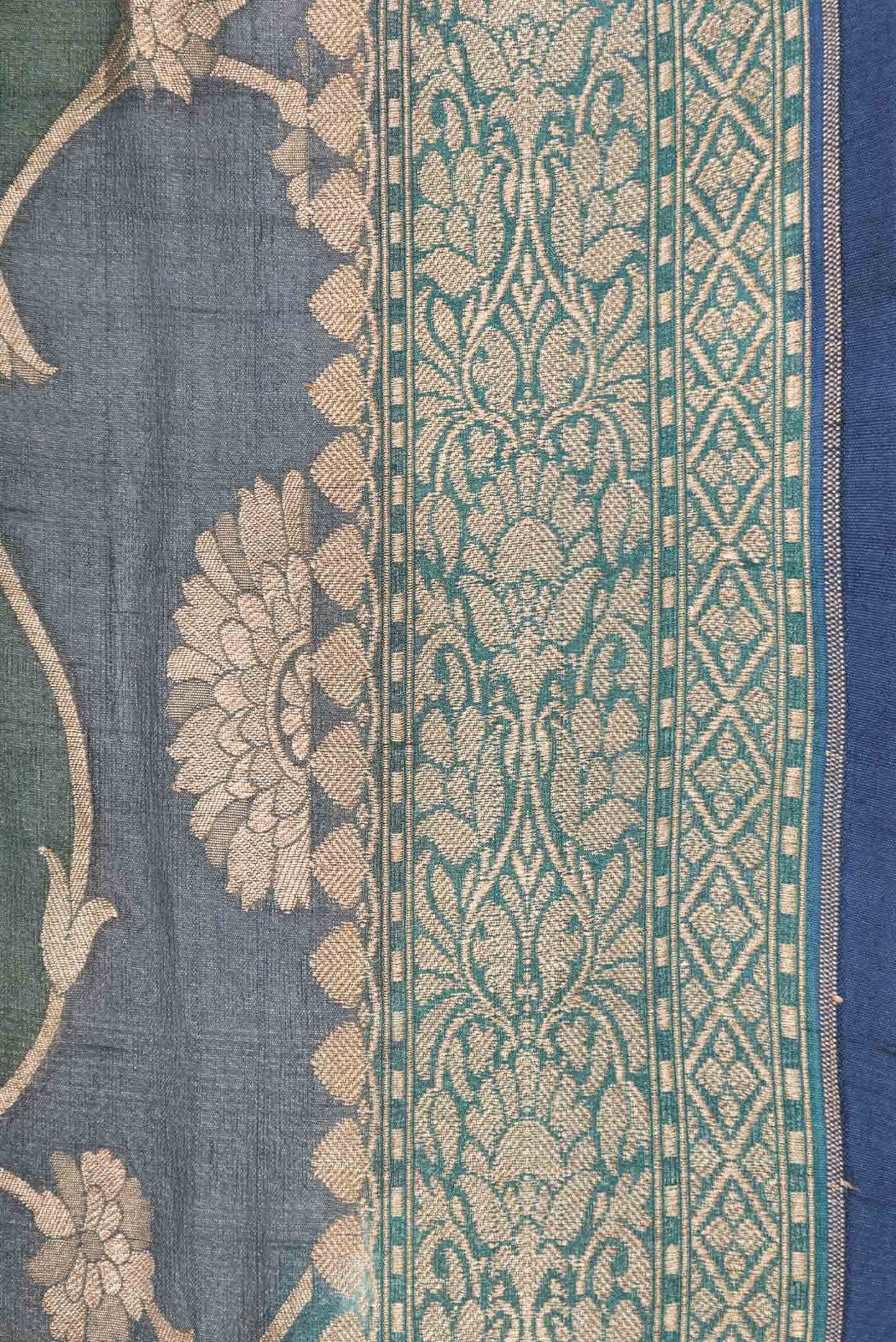 Peacock Blue Dual Tone Banarasi Georgette Saree - Image 3