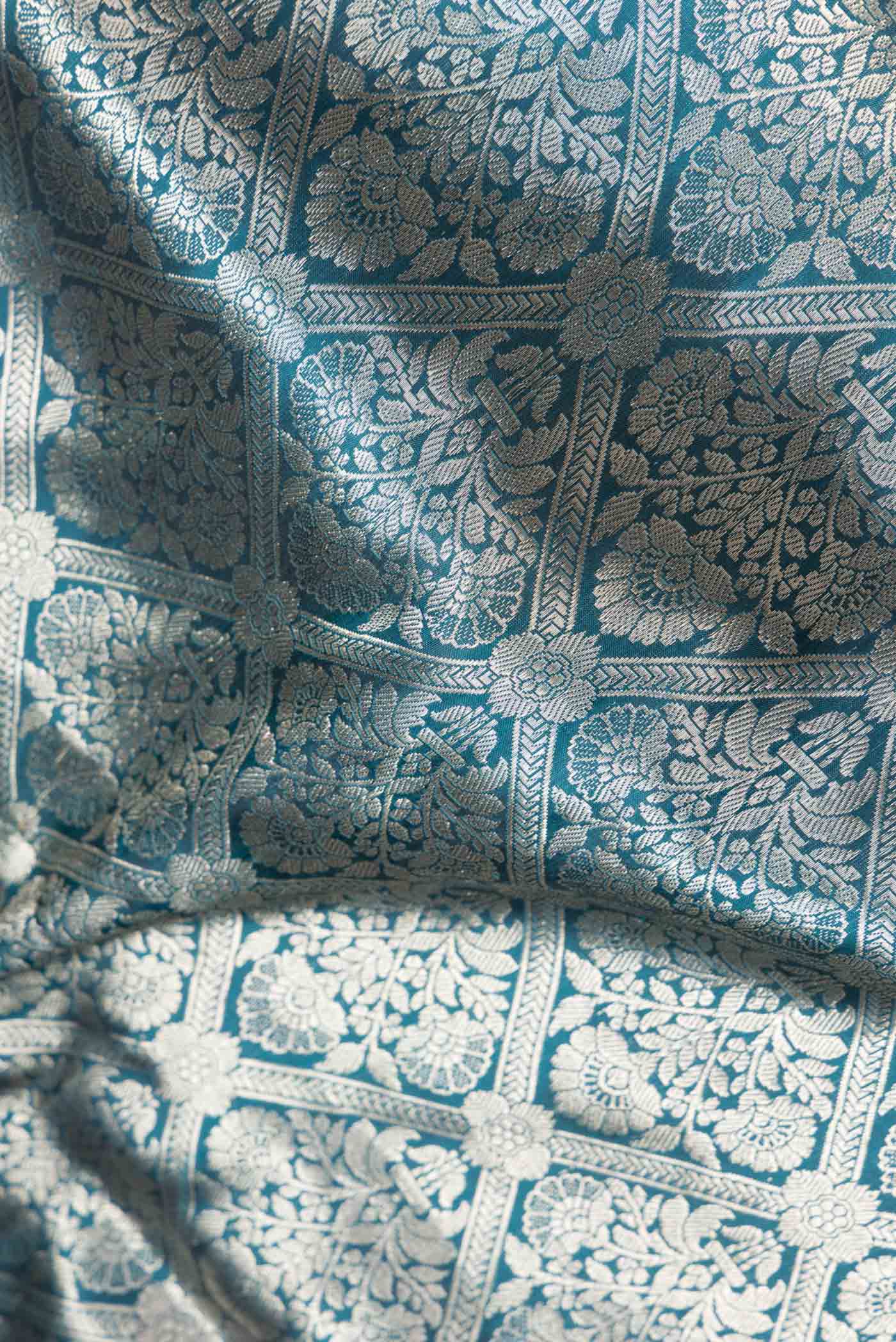 Peacock Blue Banarasi Silk Saree - Image 2