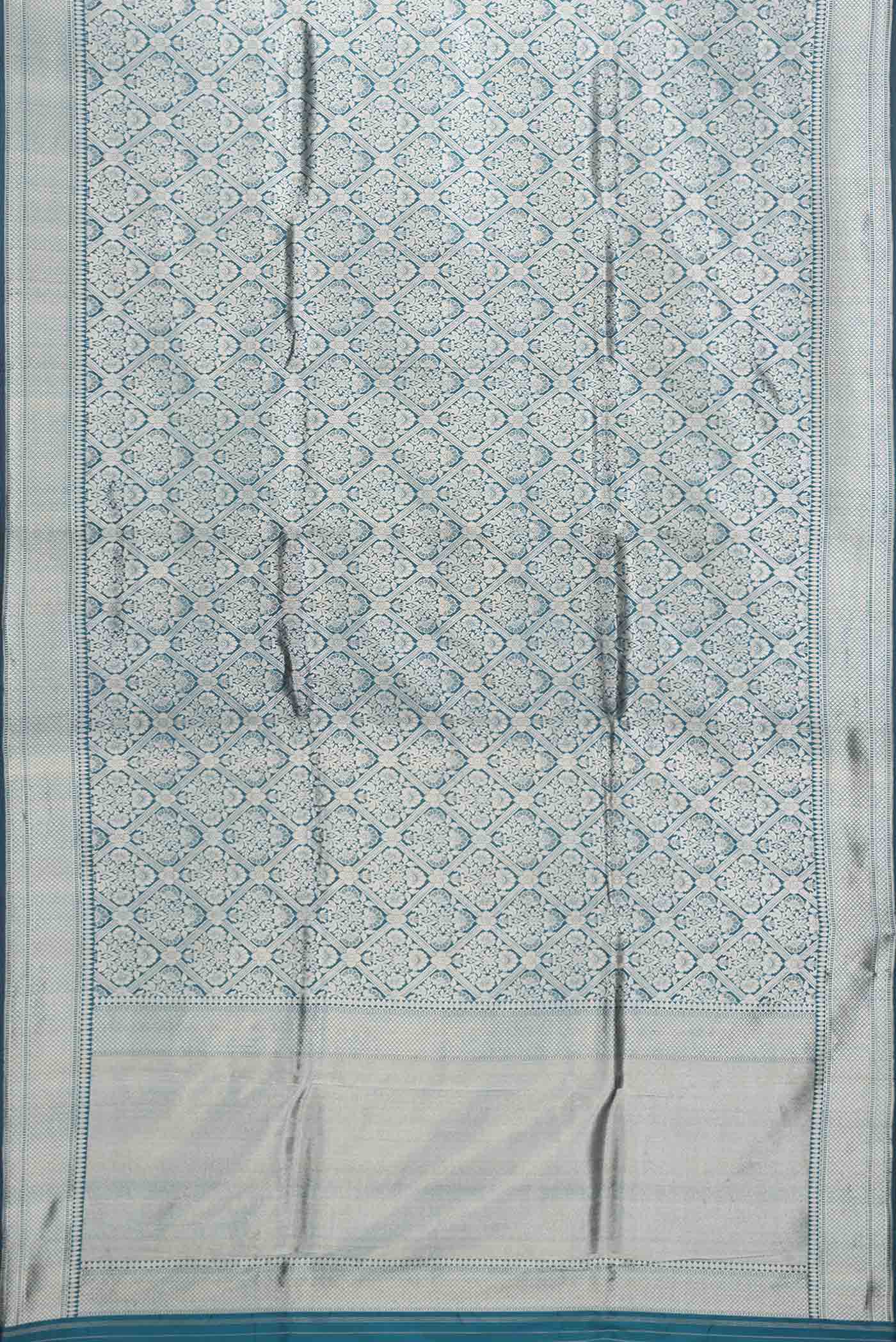 Peacock Blue Banarasi Silk Saree - Image 6