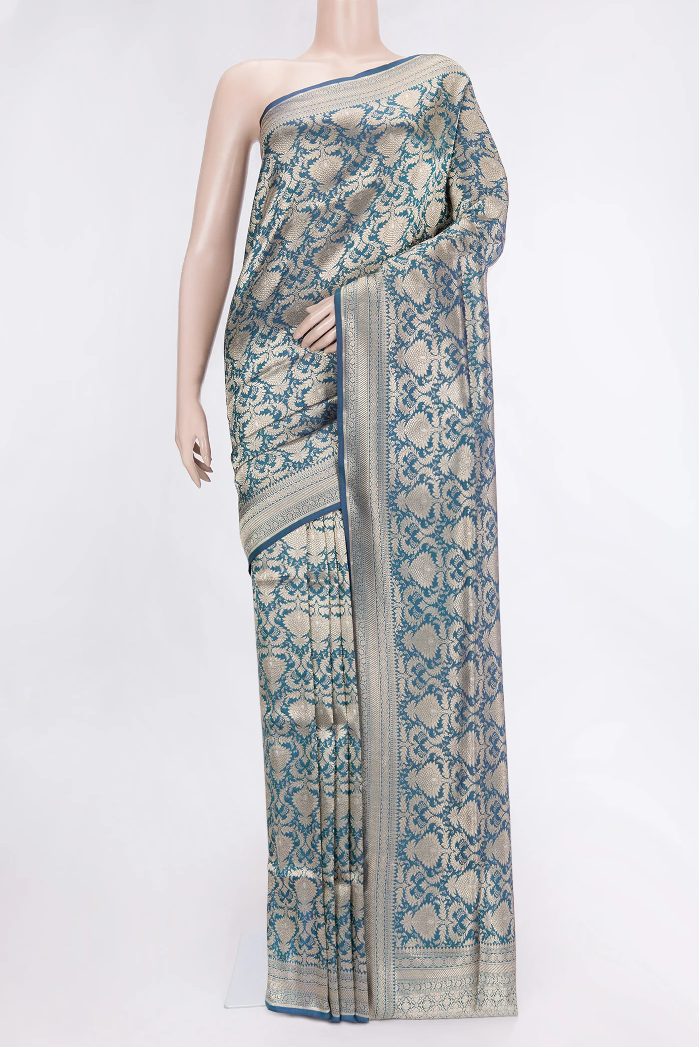 Peacock Blue Banarasi Silk Saree