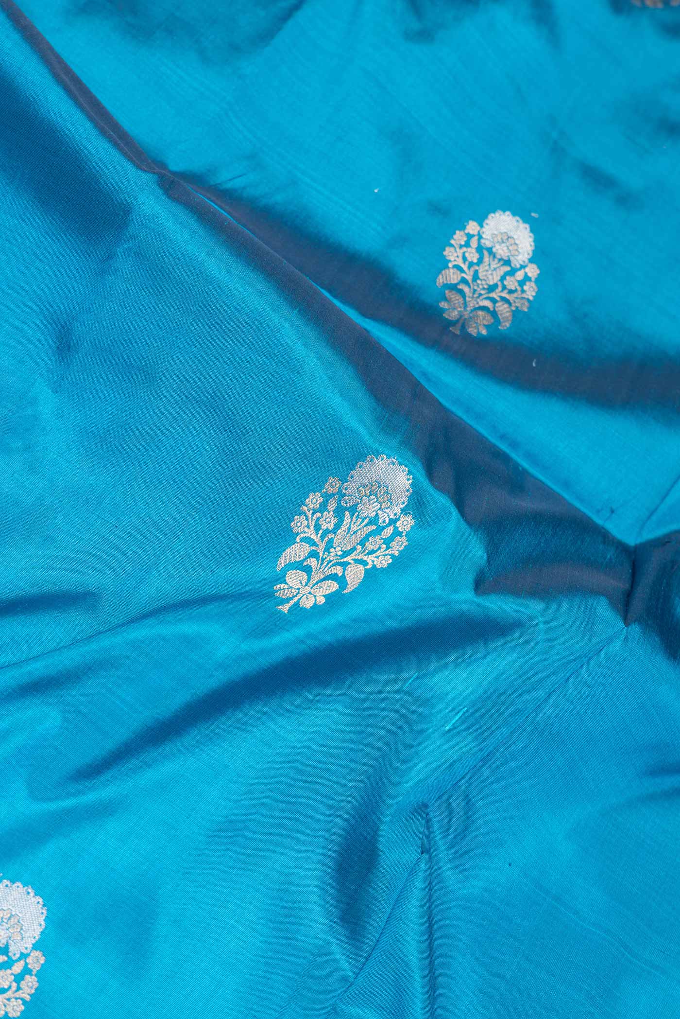 Blue Banarasi Katan Silk Saree - Image 2