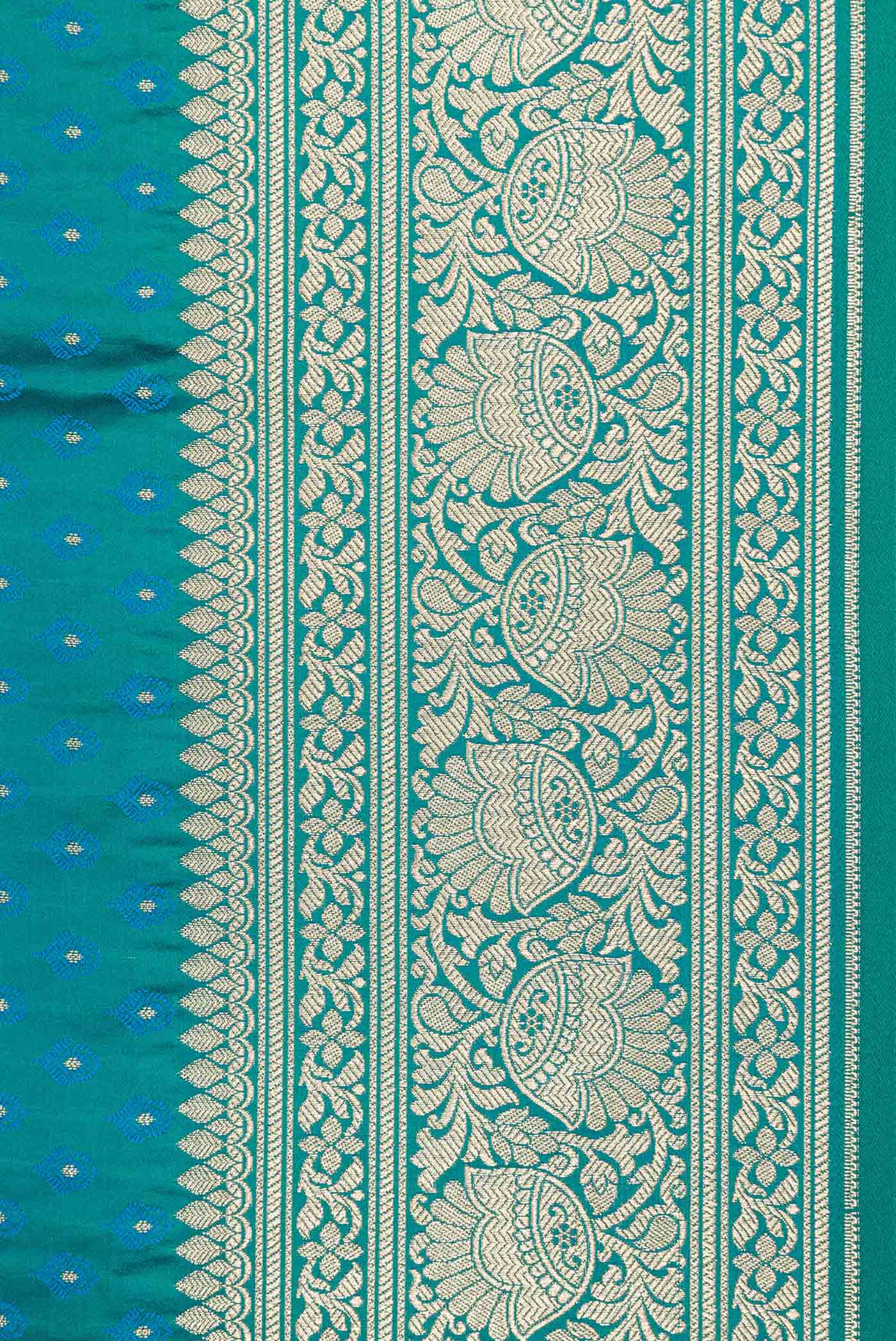 Peacock Blue Dual Tone Blended Banarasi Silk Saree - Image 3