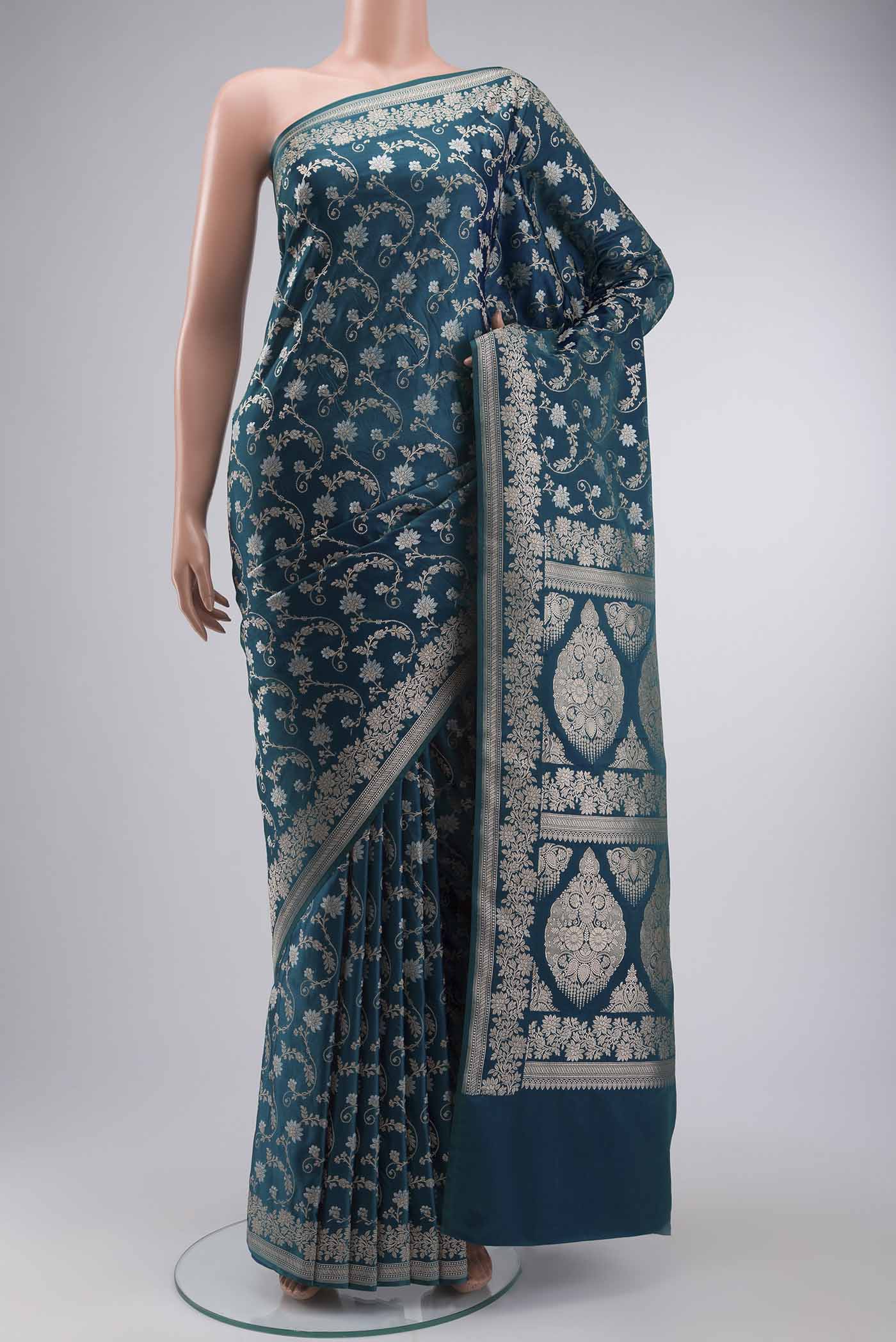 Peacock Blue Dual Tone Blended Banarasi Silk Saree