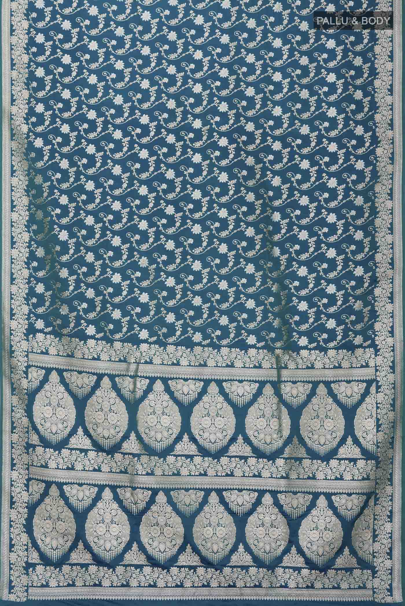 Peacock Blue Dual Tone Blended Banarasi Silk Saree - Image 3