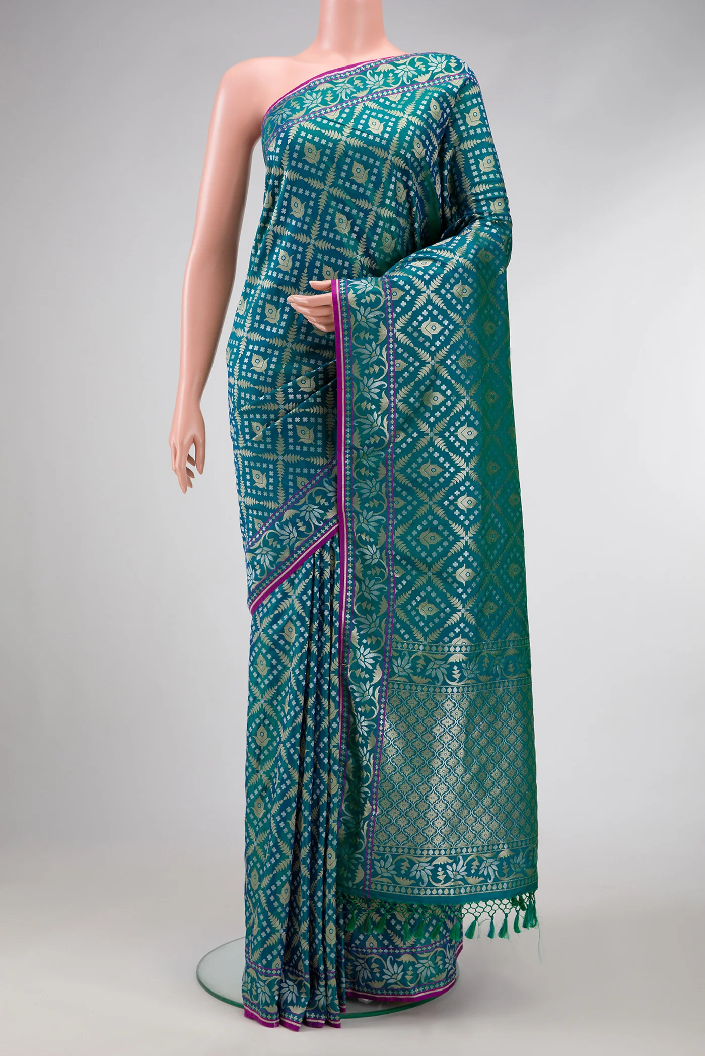 Peacock Blue Dual Tone Blended Banarasi Silk Saree