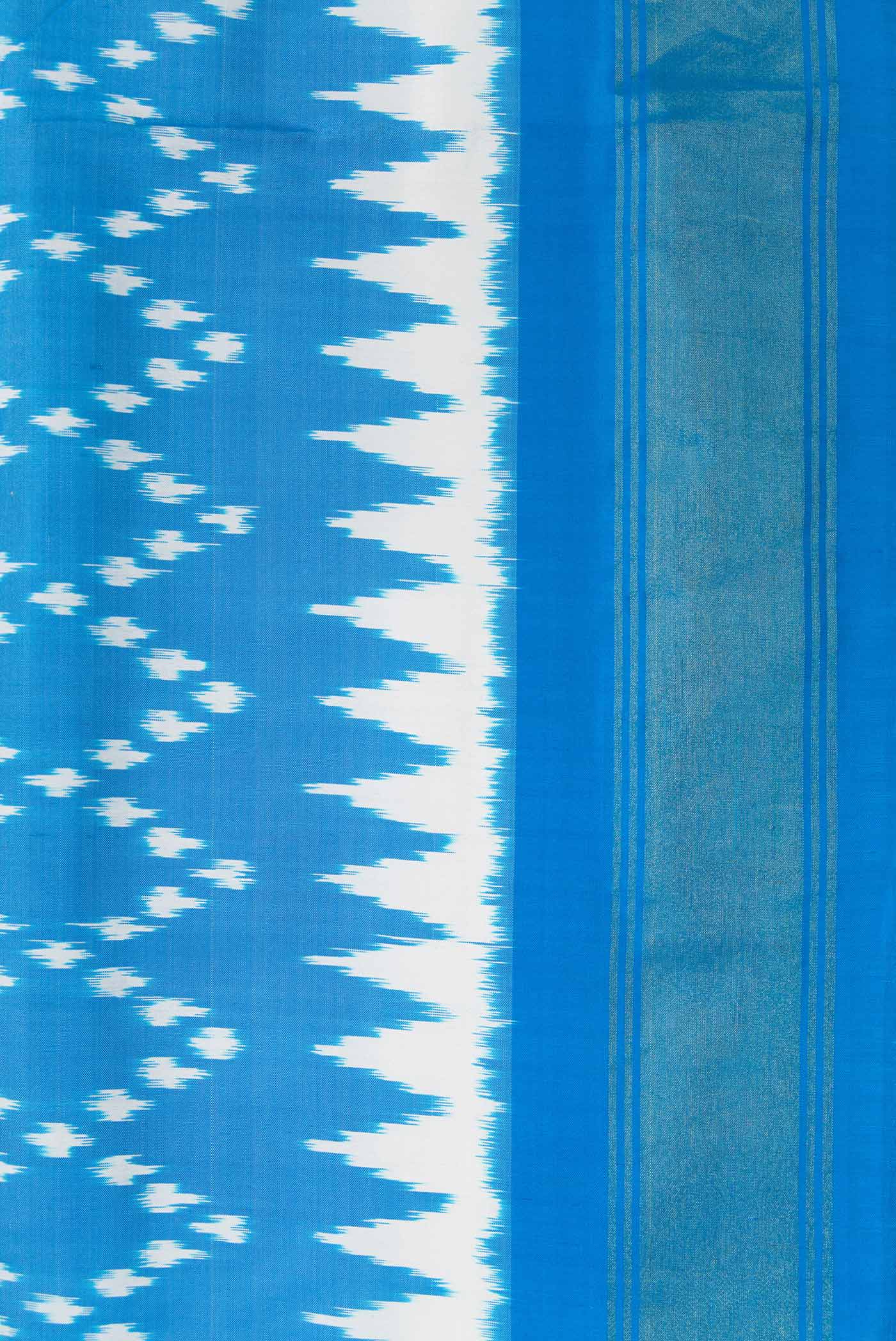 Sky Blue Pochampally Silk Saree - Image 3