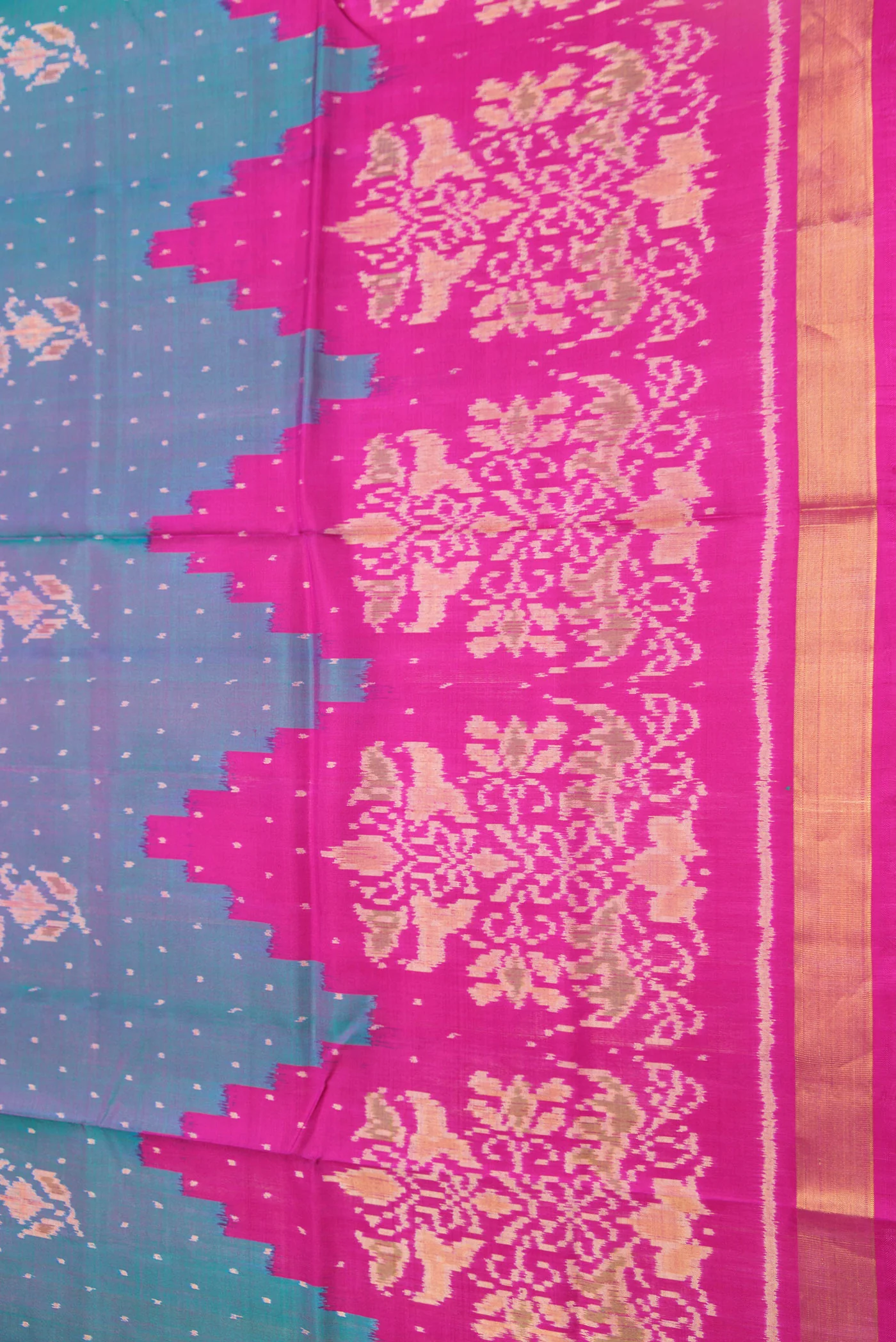 Blue with Pink Color Rajkot Patola Silk Saree - Image 3