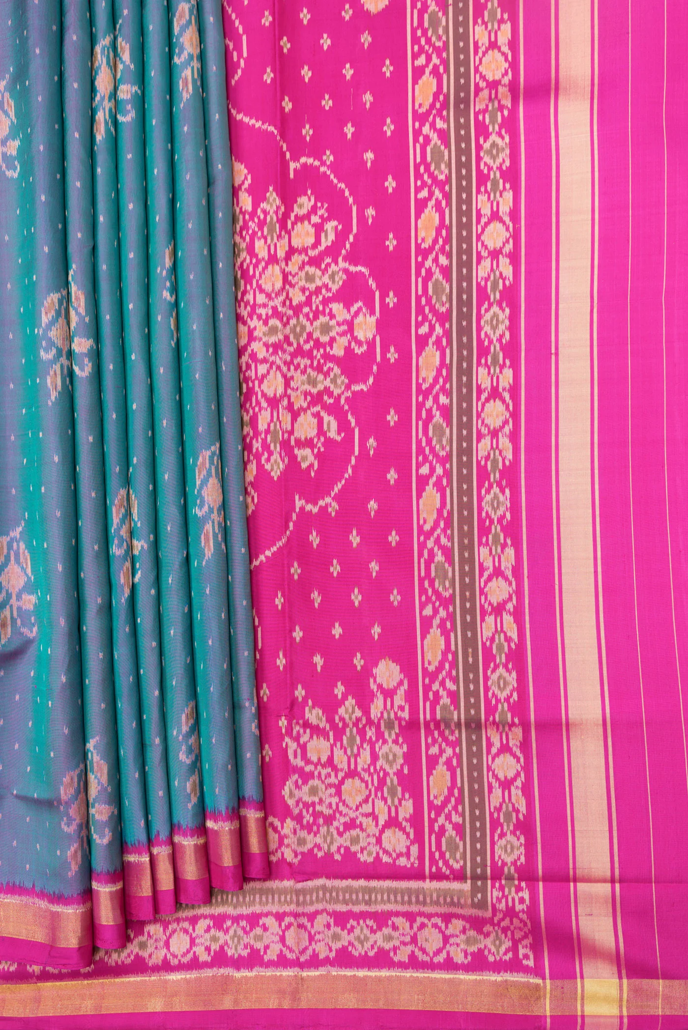 Blue with Pink Color Rajkot Patola Silk Saree - Image 4