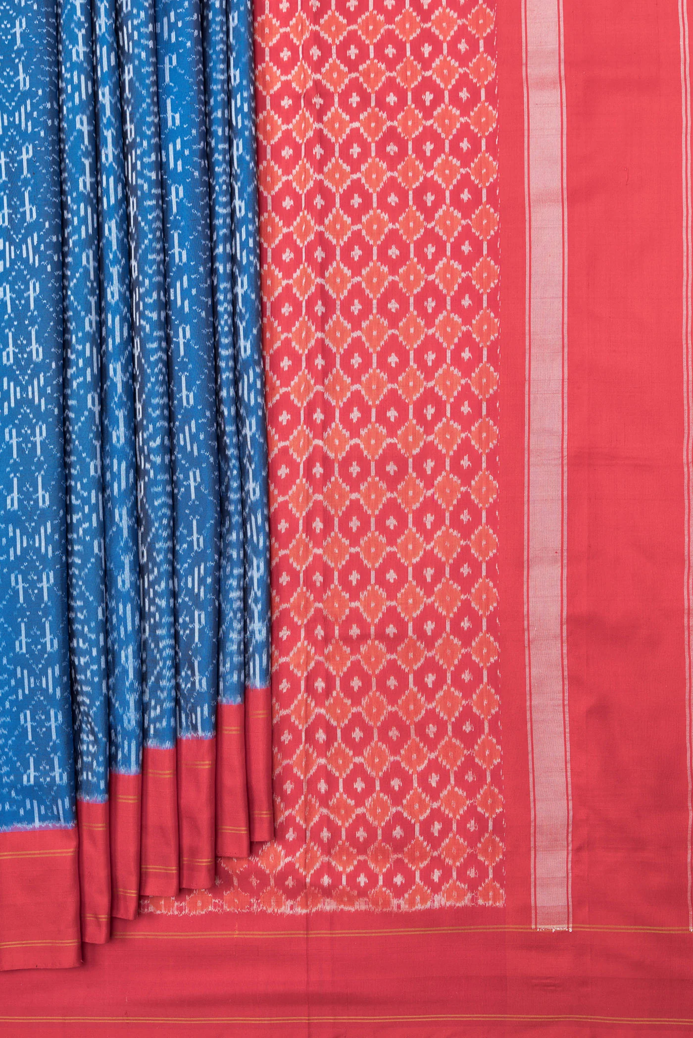Peacock Blue Pochampally Silk Saree - Image 4