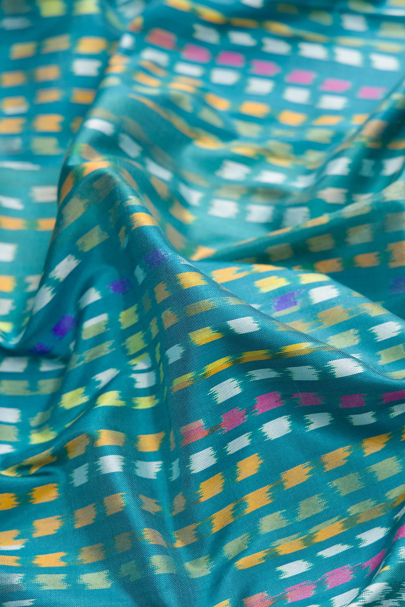 Peacock Blue Pochampally Silk Saree - Image 2