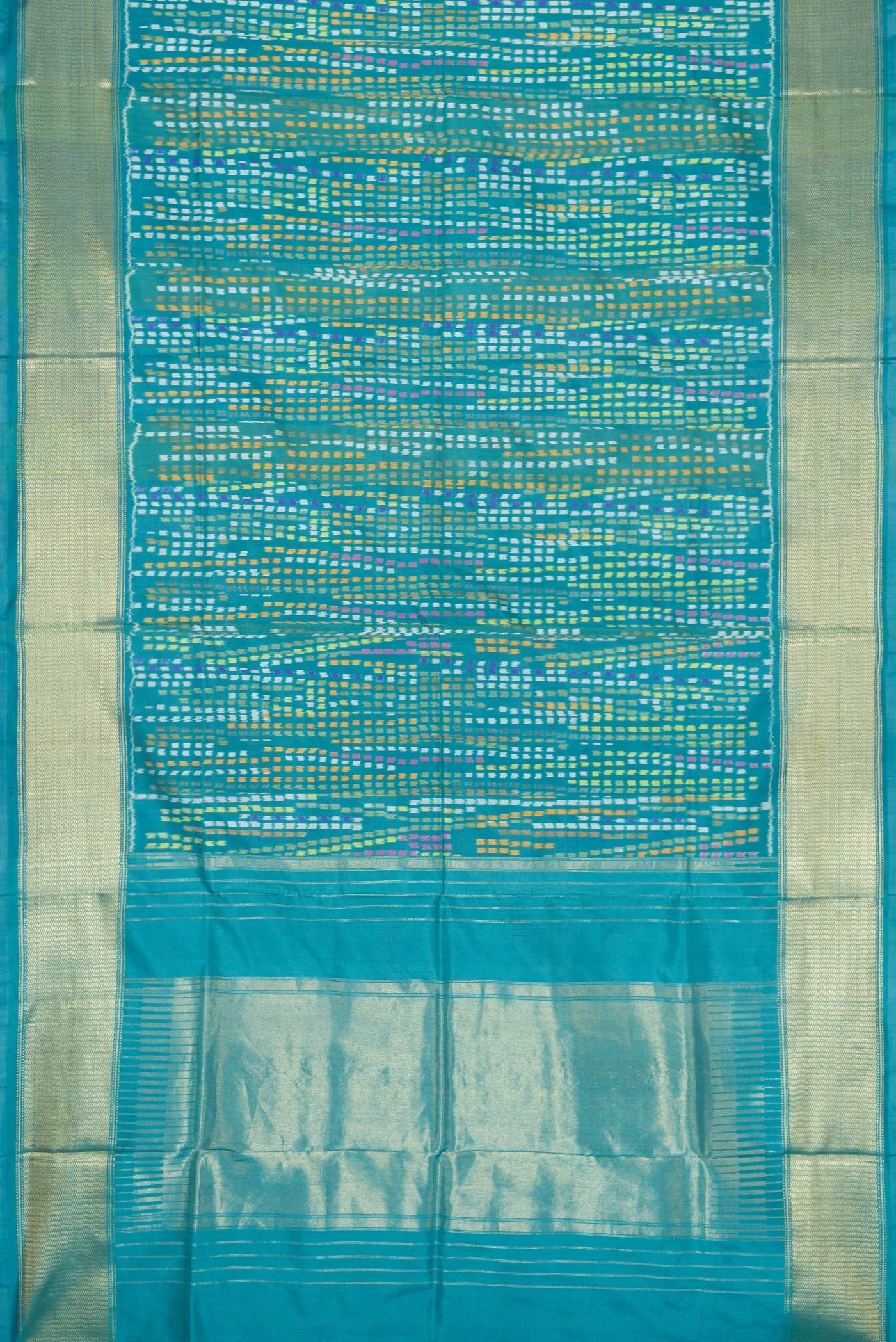 Peacock Blue Pochampally Silk Saree - Image 6