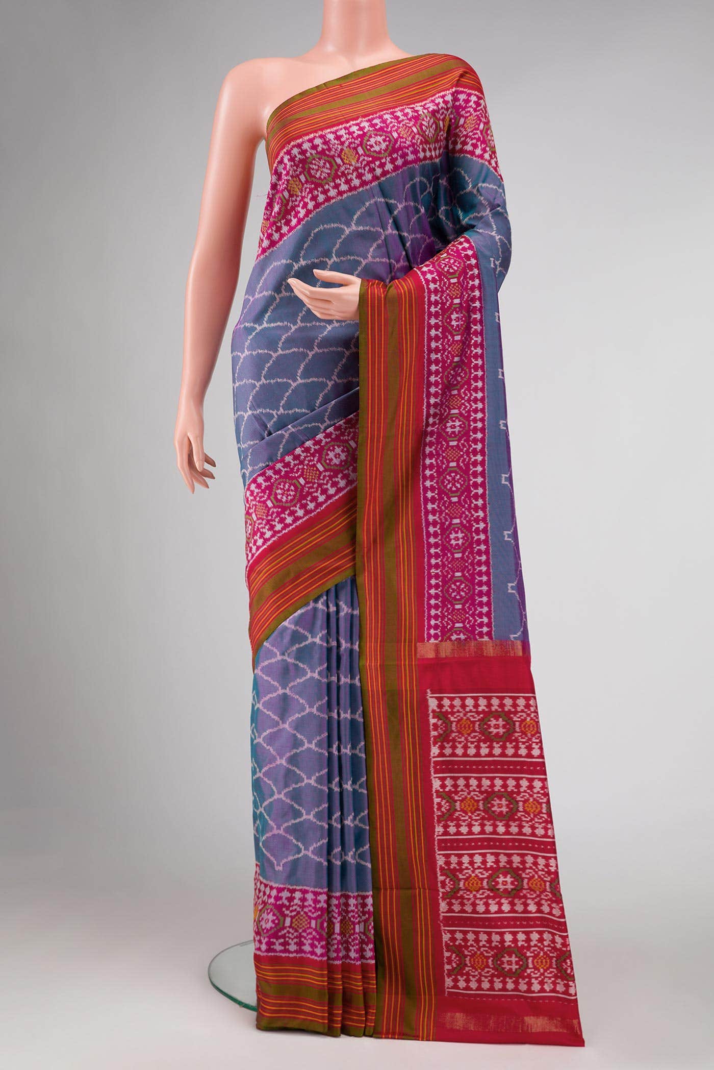 Purple Dual Tone Double Ikat Saree - Image 7
