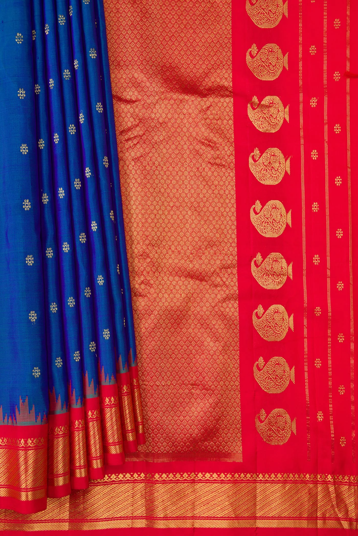 Royal Blue Dual Tone Gadwal Silk Saree - Image 4