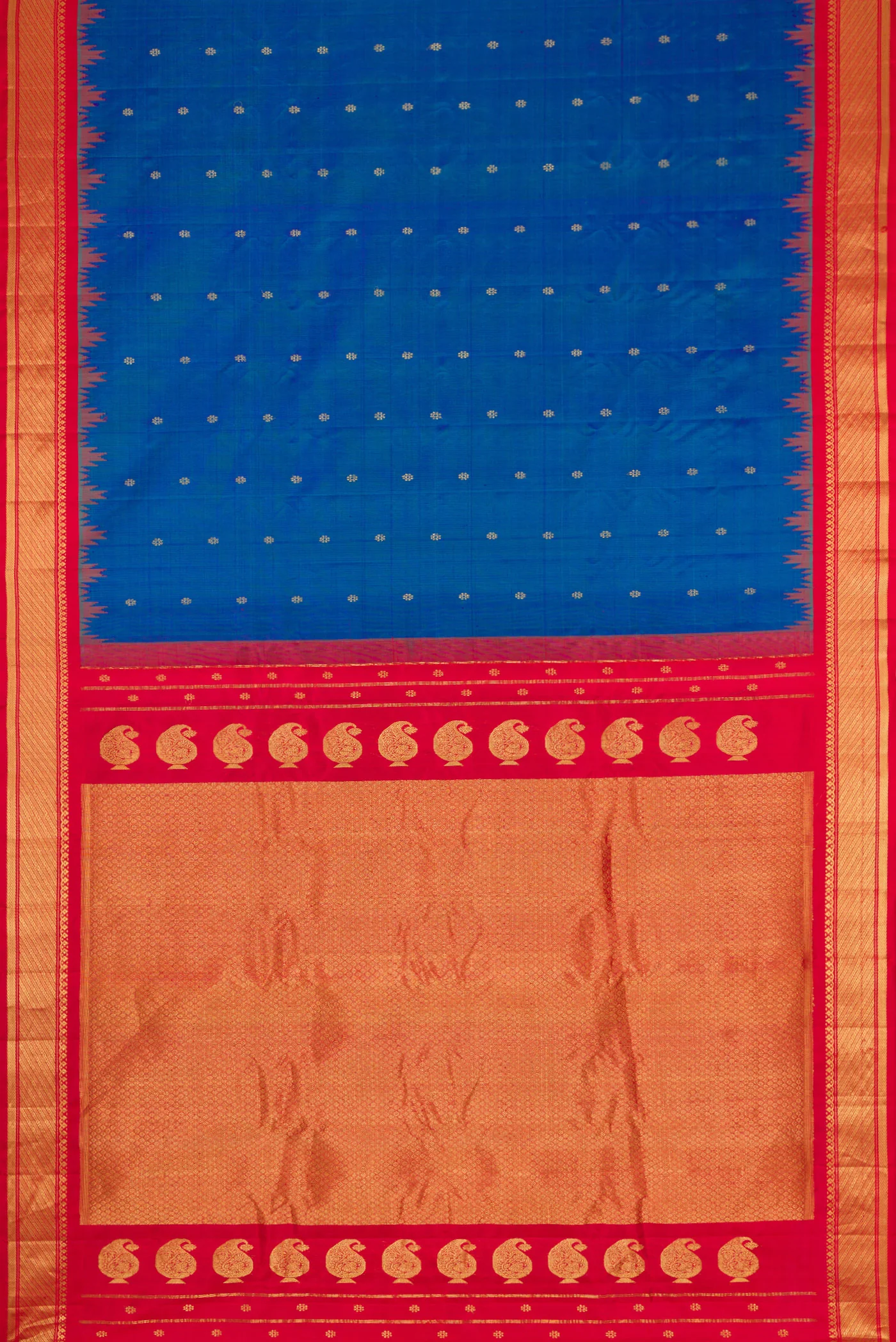 Royal Blue Dual Tone Gadwal Silk Saree - Image 6
