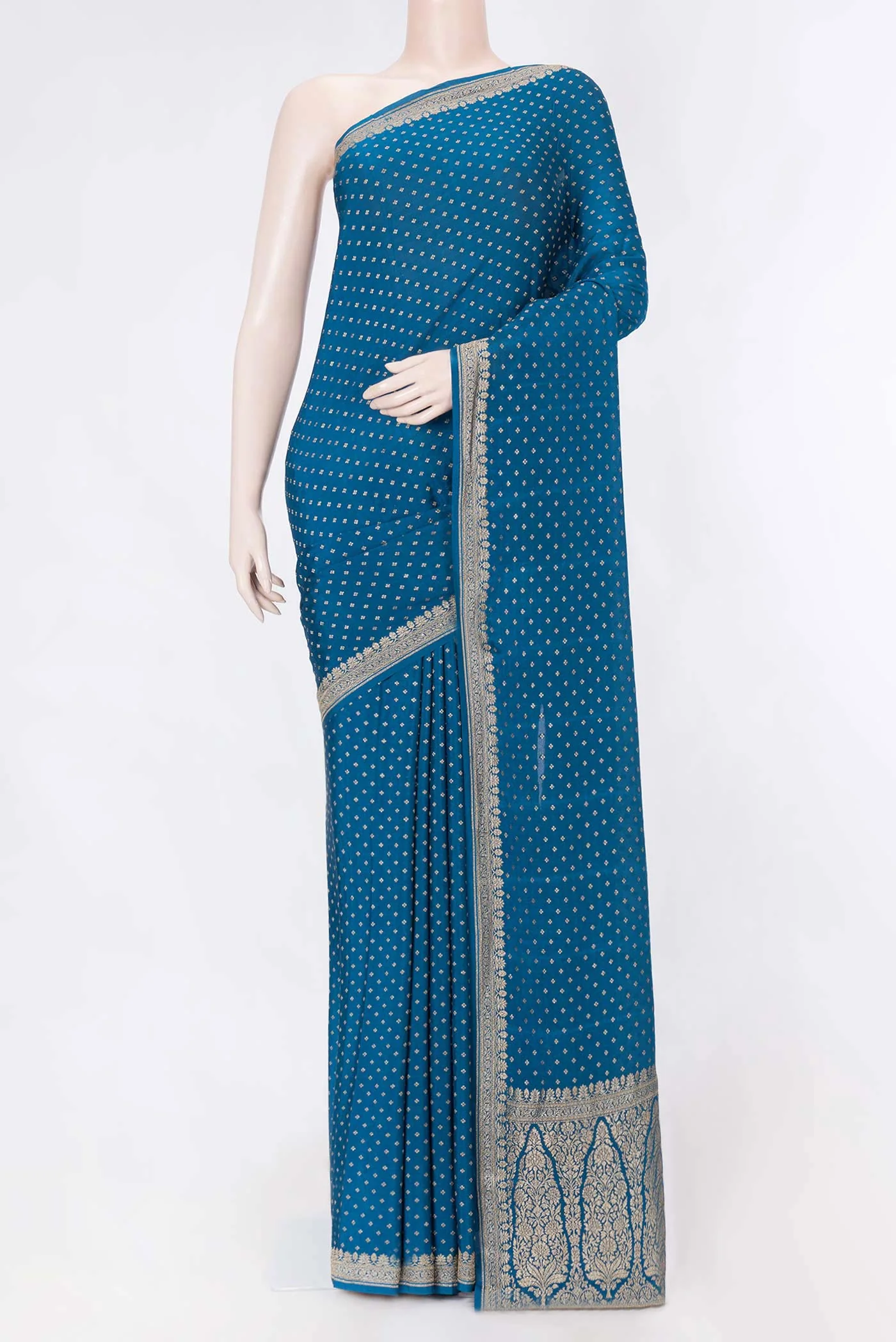 Peacock Blue Mysore Crepe Saree