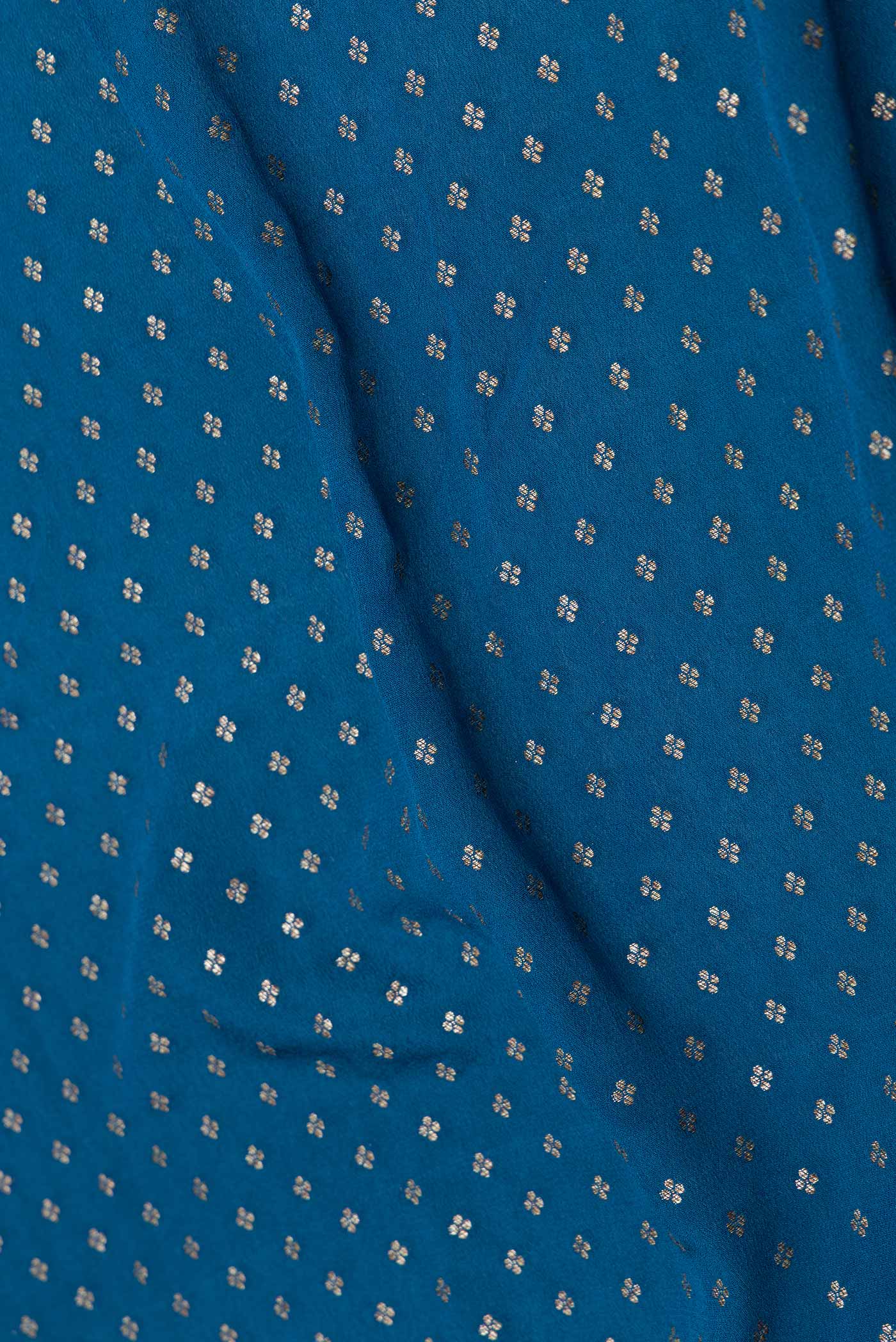 Peacock Blue Mysore Crepe Saree - Image 2