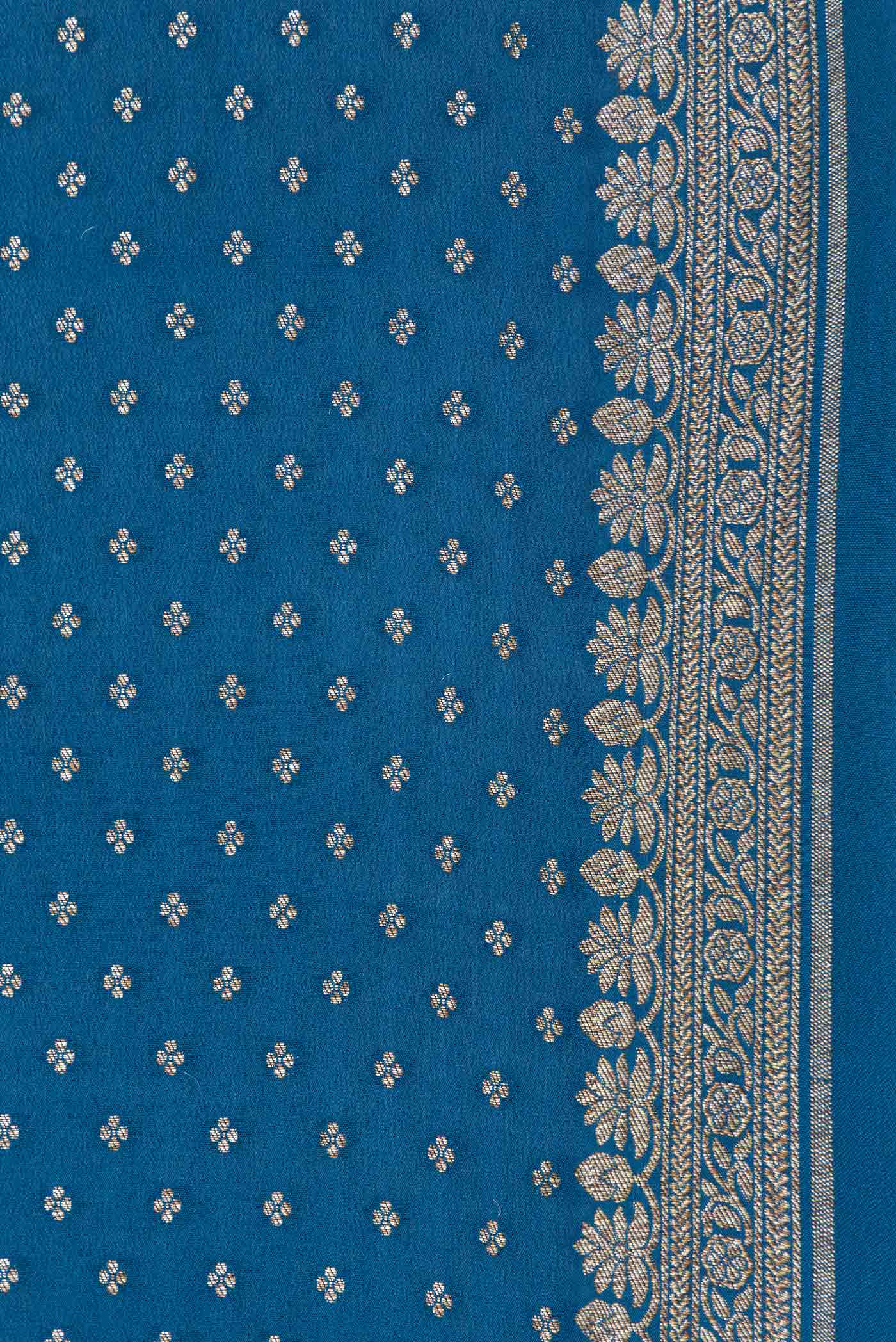 Peacock Blue Mysore Crepe Saree - Image 3
