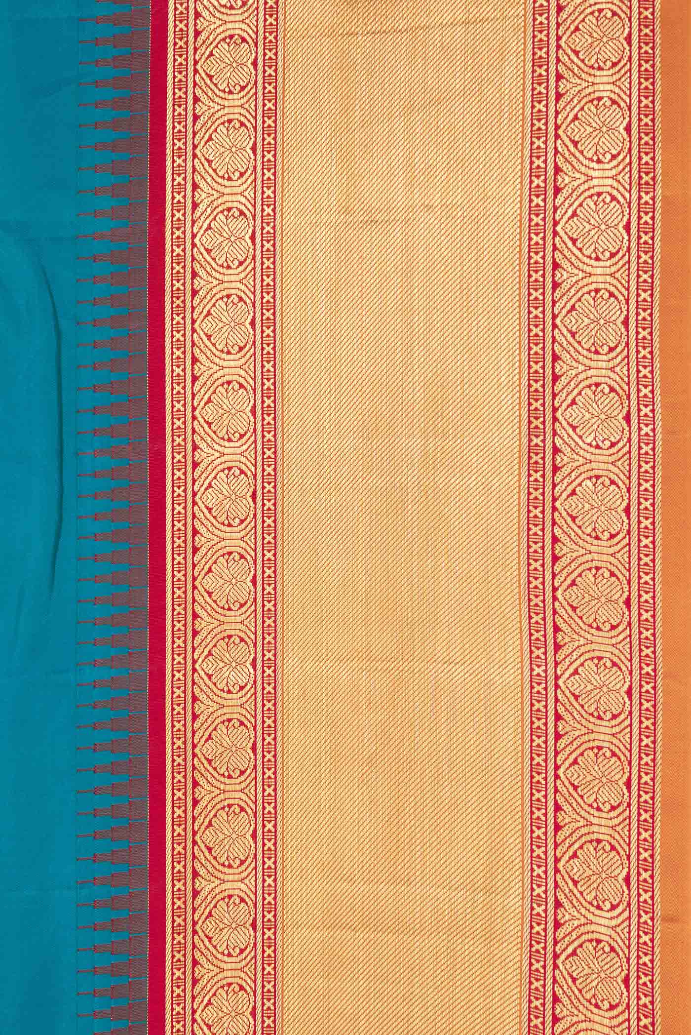 Peacock Blue Dual Tone Kanjivaram Saree - Image 3