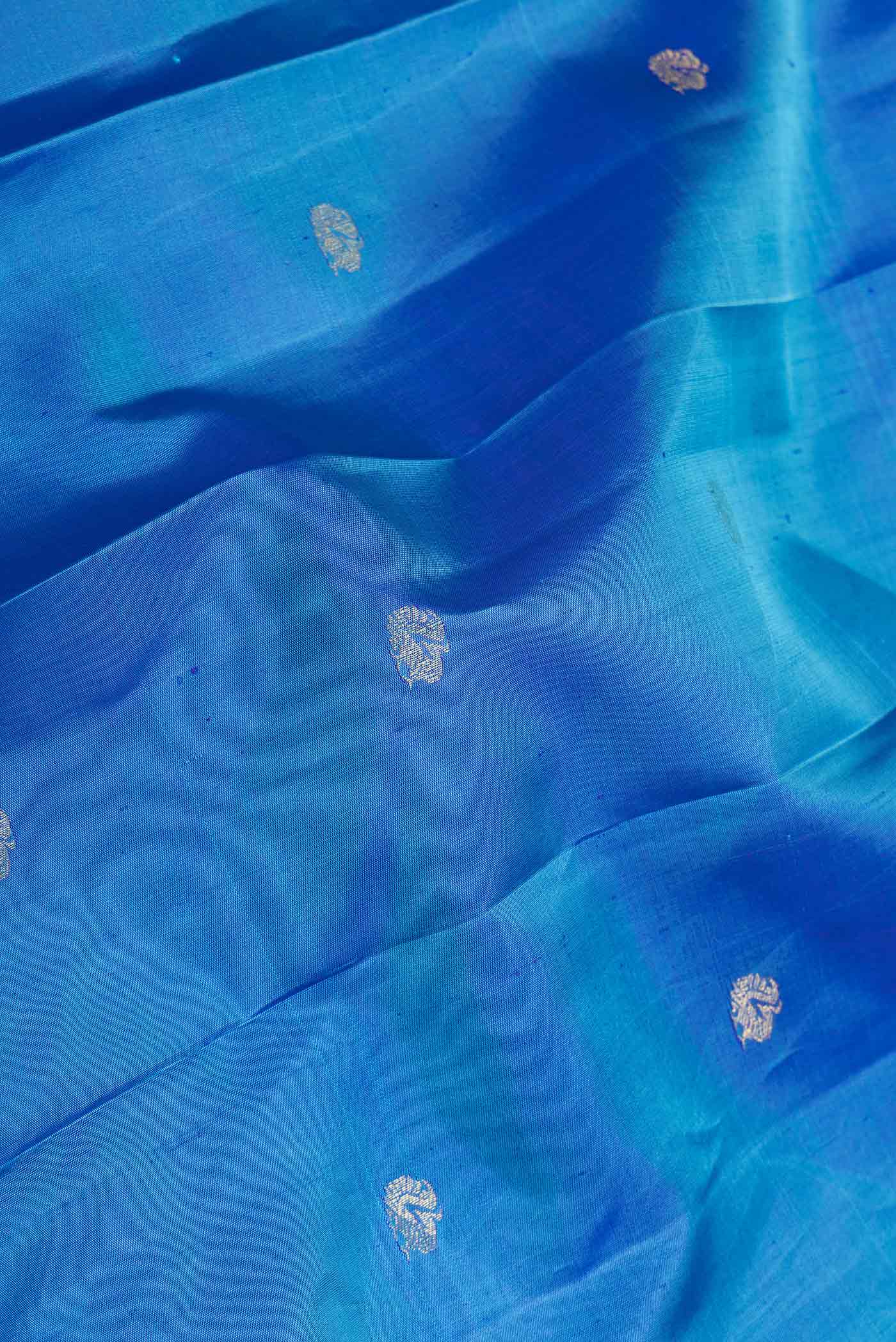 Peacock Blue Dual Tone Kanjivaram Saree - Image 2