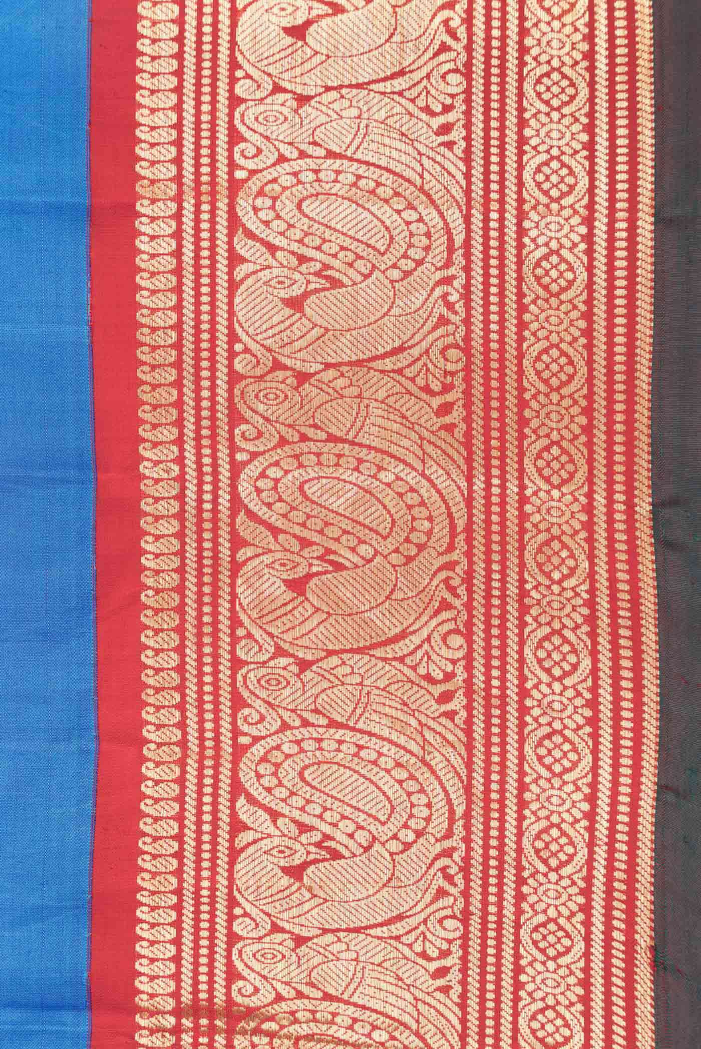 Peacock Blue Dual Tone Kanjivaram Saree - Image 3