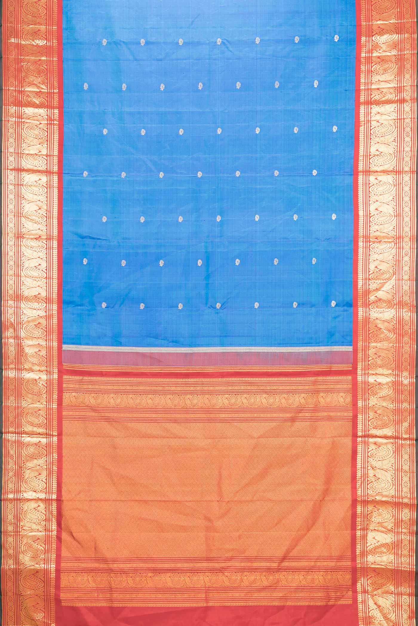 Peacock Blue Dual Tone Kanjivaram Saree - Image 6