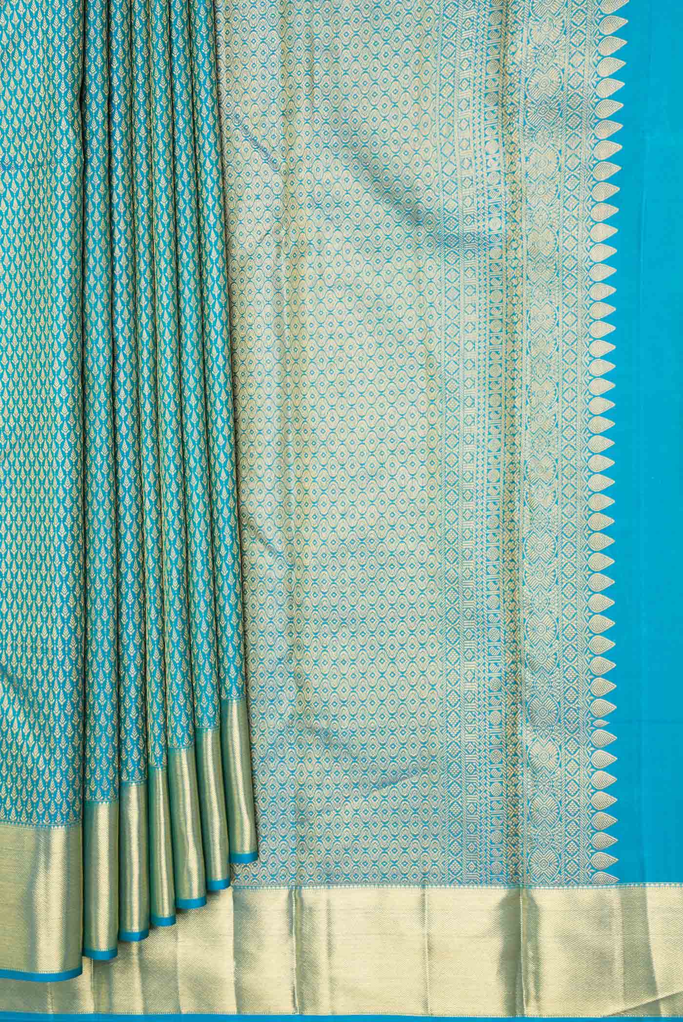 Peacock Blue Dual Tone Kanjivaram Saree - Image 4