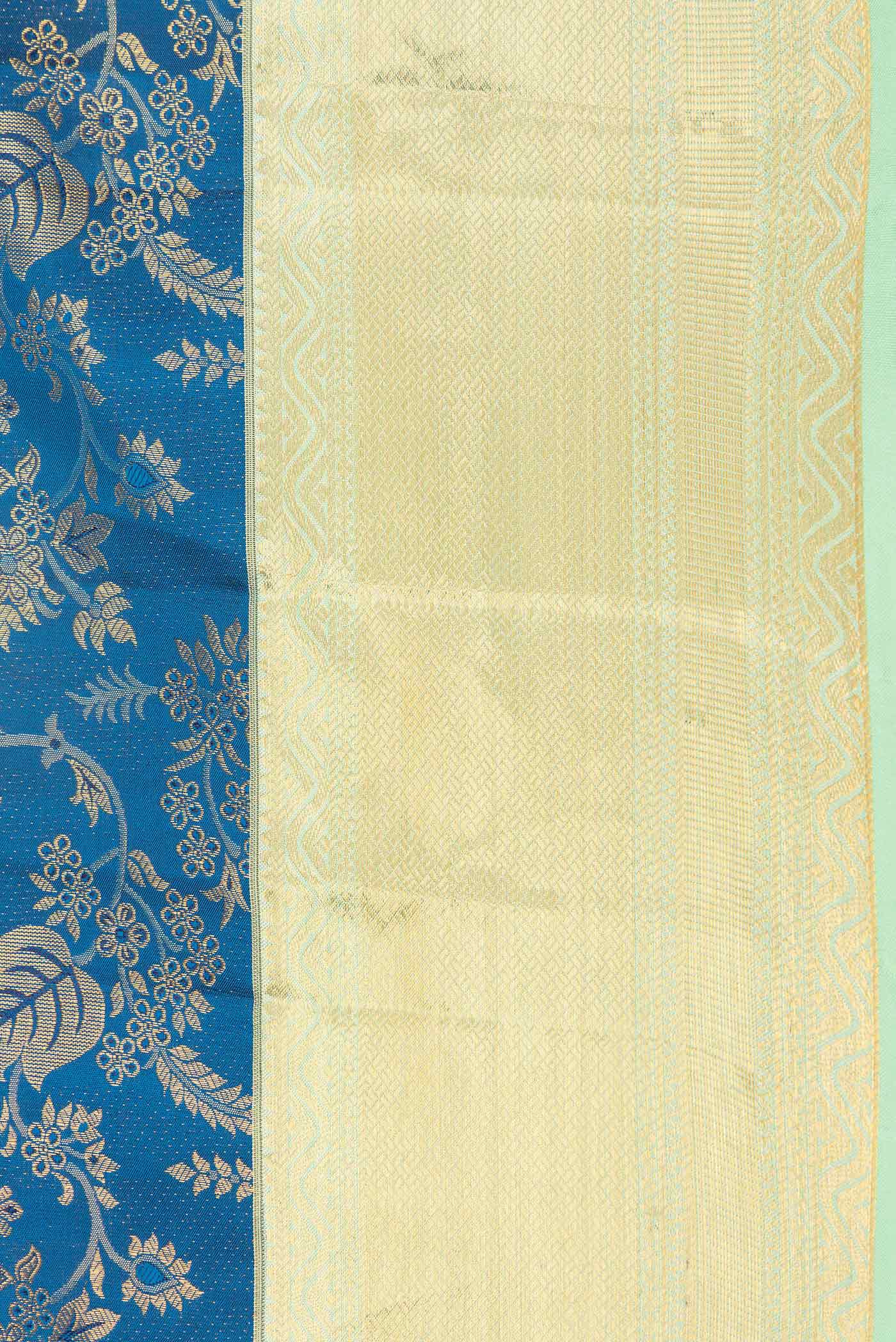 Peacock Blue Dual Tone Kanchipuram Saree - Image 3