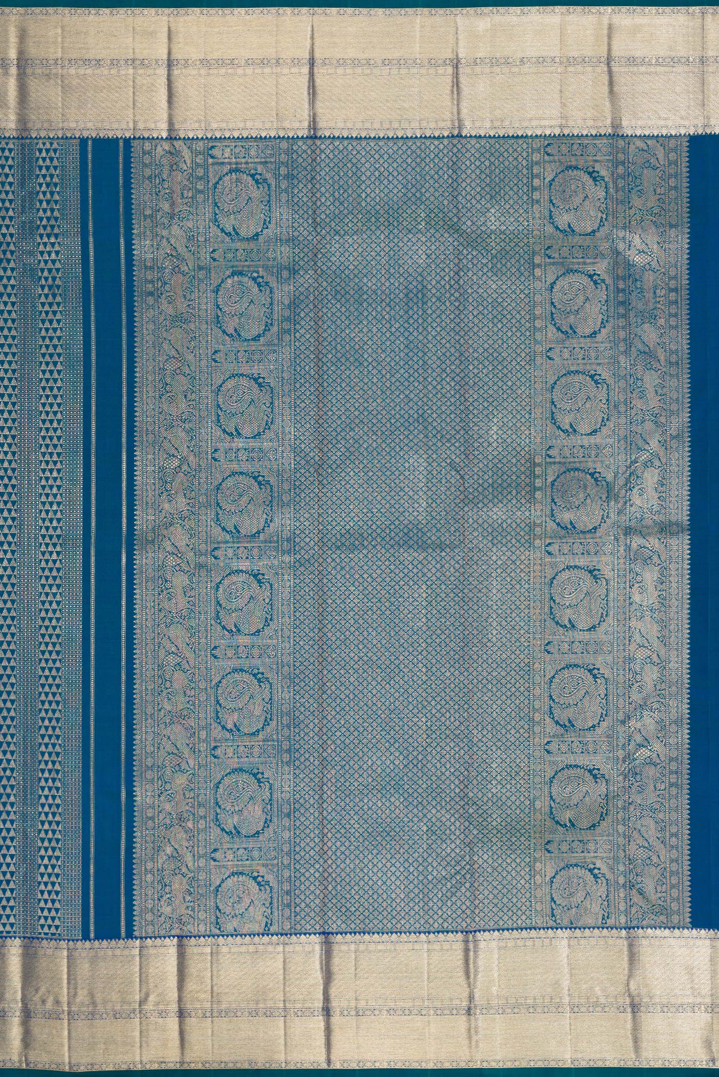 Peacock Blue Dual Tone Kanchipuram Silk Saree - Image 7