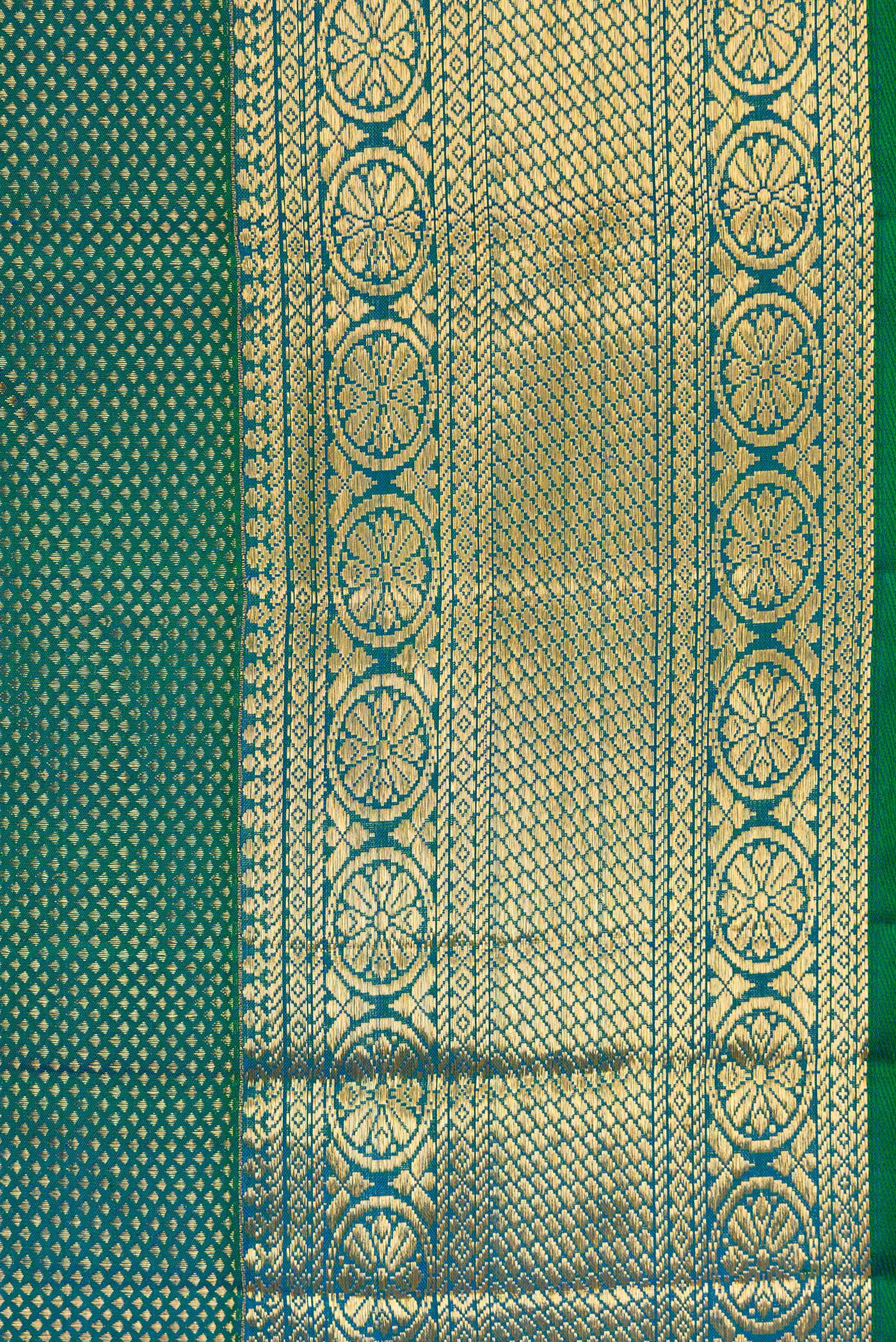 Peacock Blue Dual Tone Kanchipuram Silk Saree - Image 3