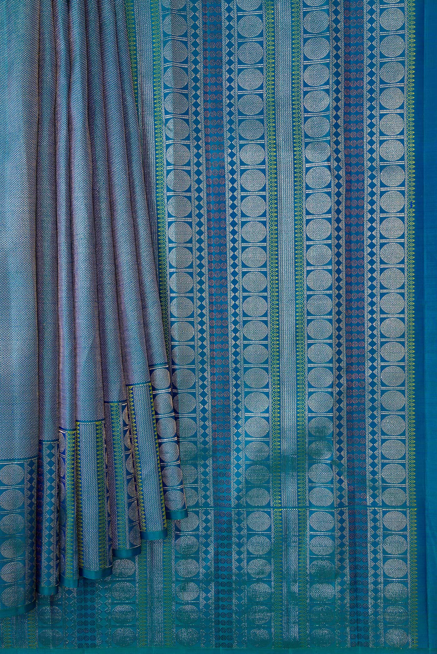 Peacock Blue Dual Tone Kanchipuram Silk Saree - Image 4