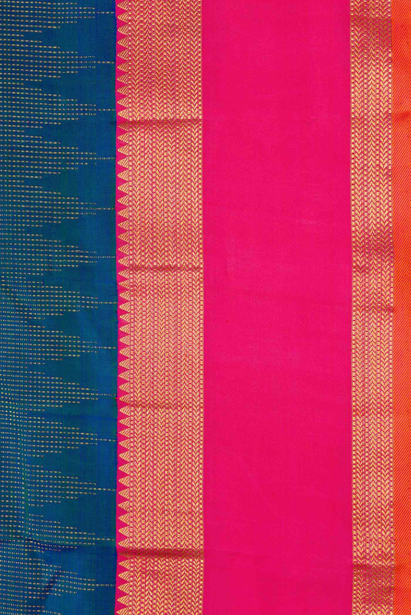 Peacock Blue Dual Tone Kanjivaram Silk Saree - Image 3